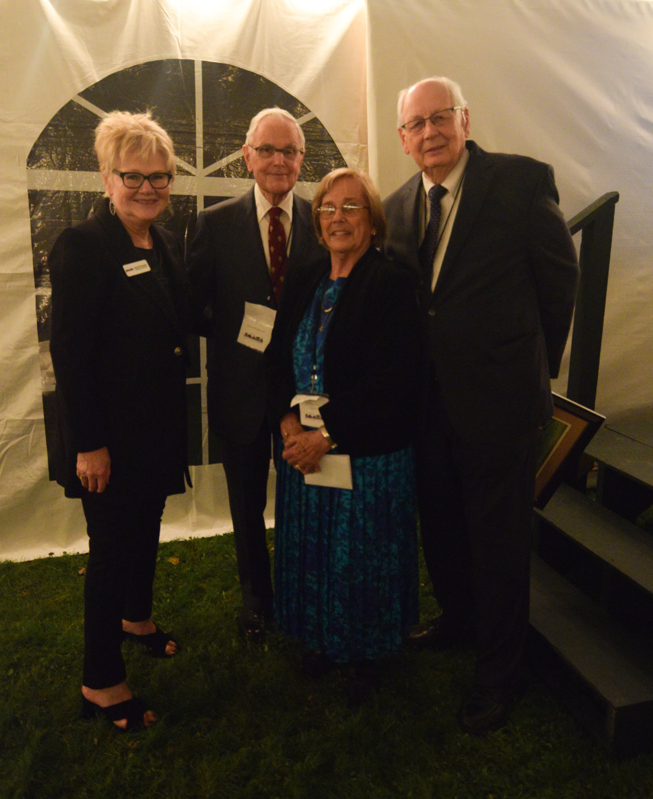 Historic Huguenot Street Board Chair Mary Etta Schneider, 2016 Honoree Robert Hasbrouck, and 2017 Honorees Susanna and David Lent at the Fall Harvest Celebration, Historic Huguenot Street, New Paltz, NY. Photo by Kevin Venkatesh, 2017.
