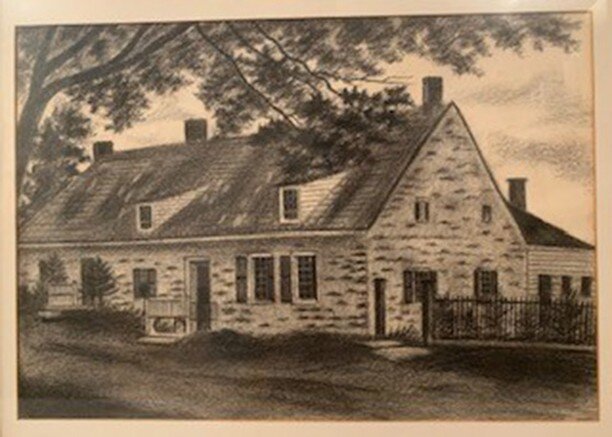 This week we are excited to share a depiction of the Abraham Hasbrouck House drawn by Celia Hasbrouck. This charcoal piece portrays the Abraham Hasbrouck house from a north facing perspective. Celia drew this study in 1920 when she was 77, likely ins
