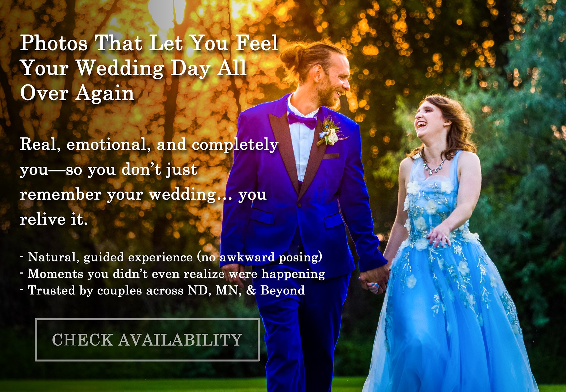 Couple walking together at sunset during wedding day, photographed by Grand Forks, North Dakota wedding photographer Shawn Morrissey