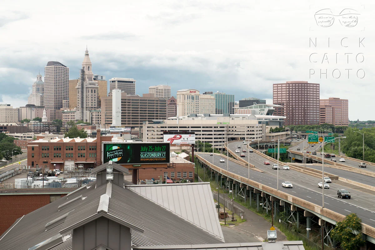 Looking north, toward downtown Hartford. I-91 is to the right.