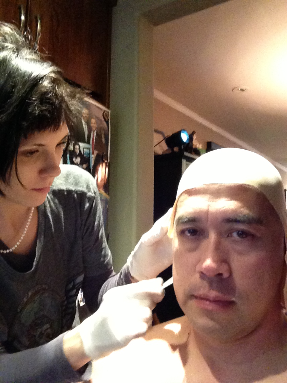 Lead Makeup FX Artist Laney Chantal applying Richard Dorton's Head mold