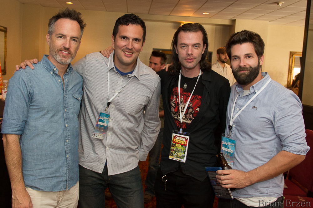 HollyShorts "A Terrifying Calling Card" panelists Nicholas Tana, Erick Salomon, moderator Gavin Highnight and Ryan Spindell.
