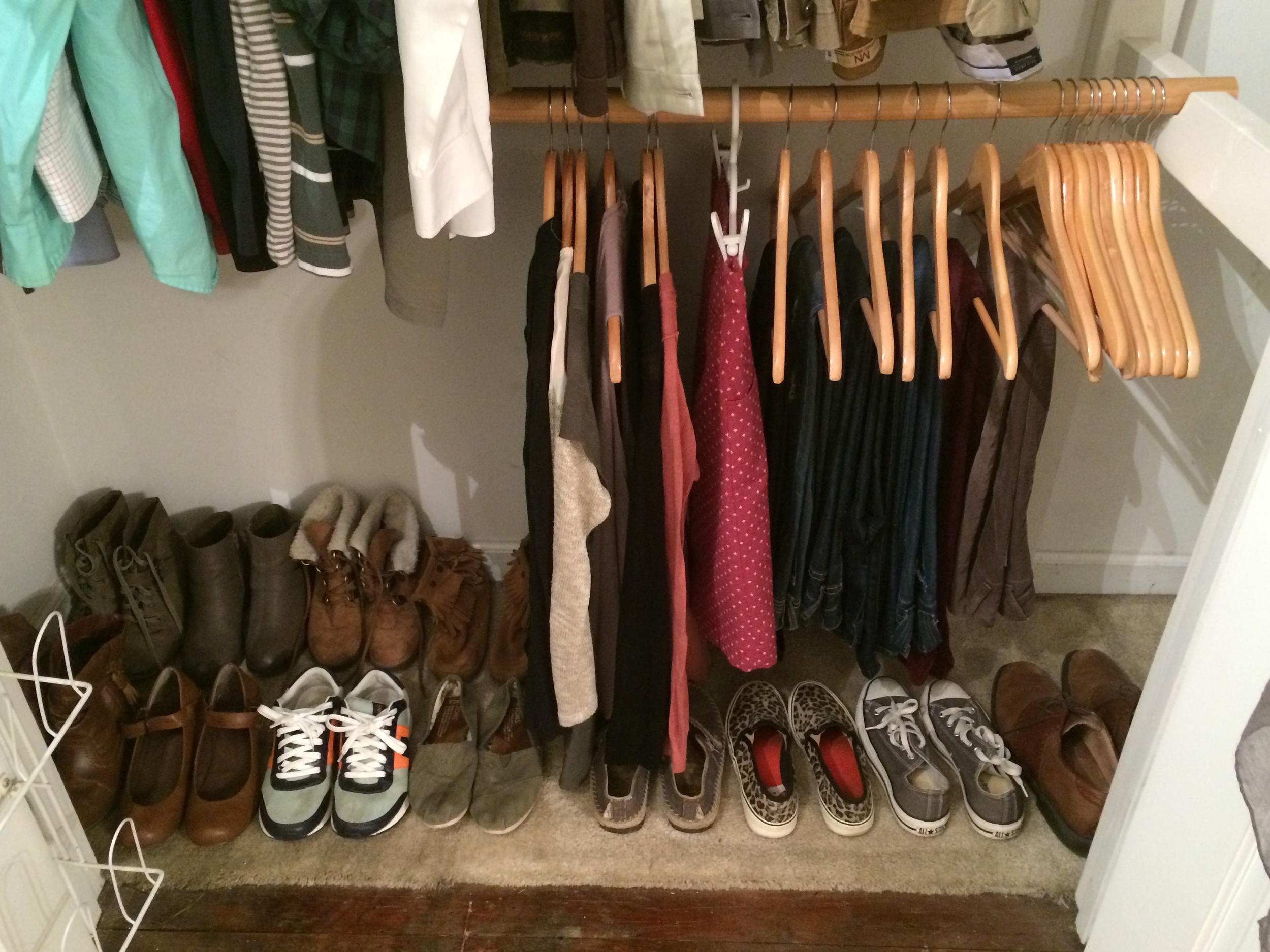I know my closet's not pretty, but this is real life people. You work with what you've got :)