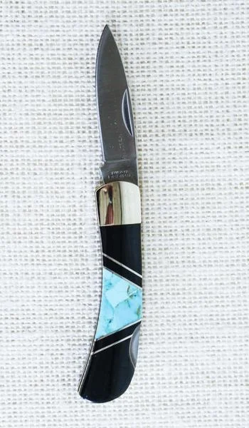 Black amber and turquoise pocket knife