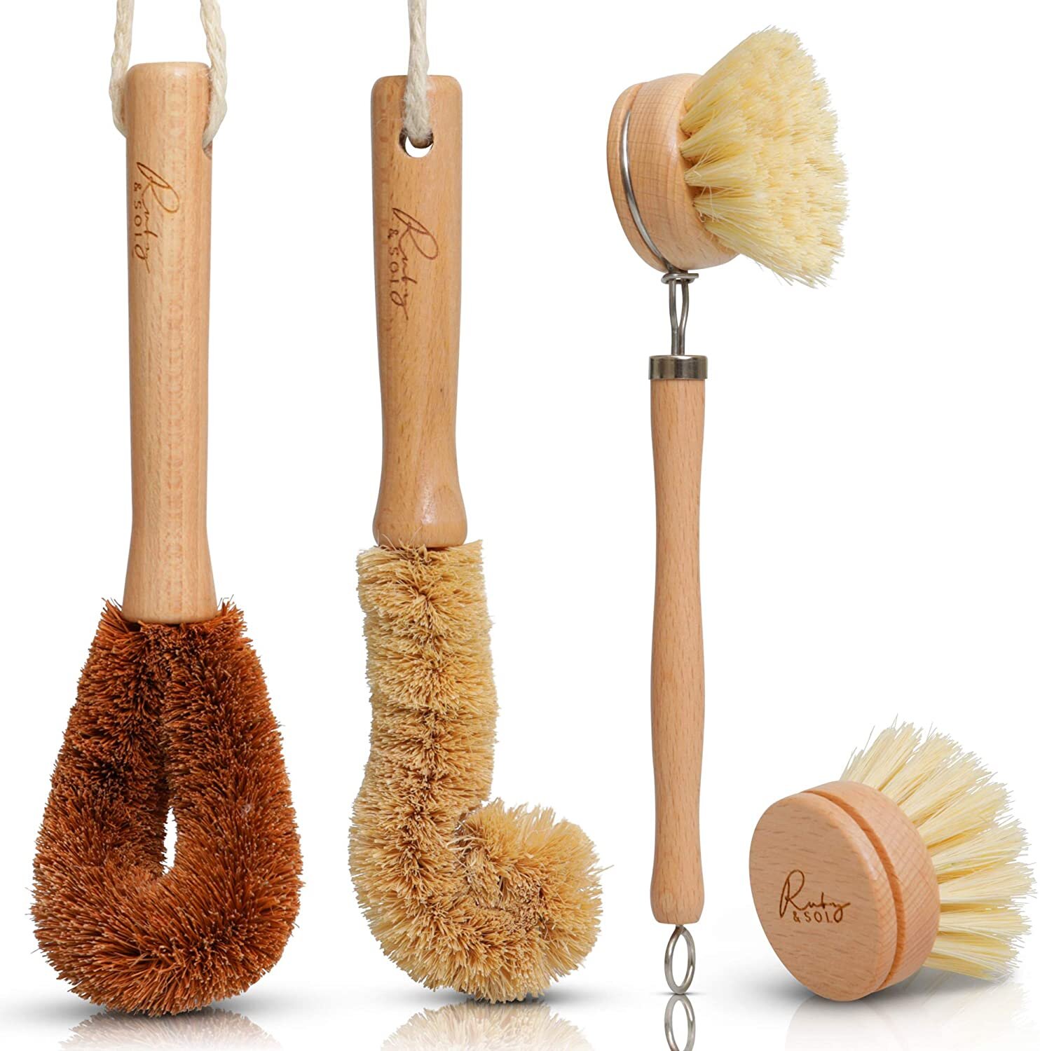 Natural wood cleaning brush set