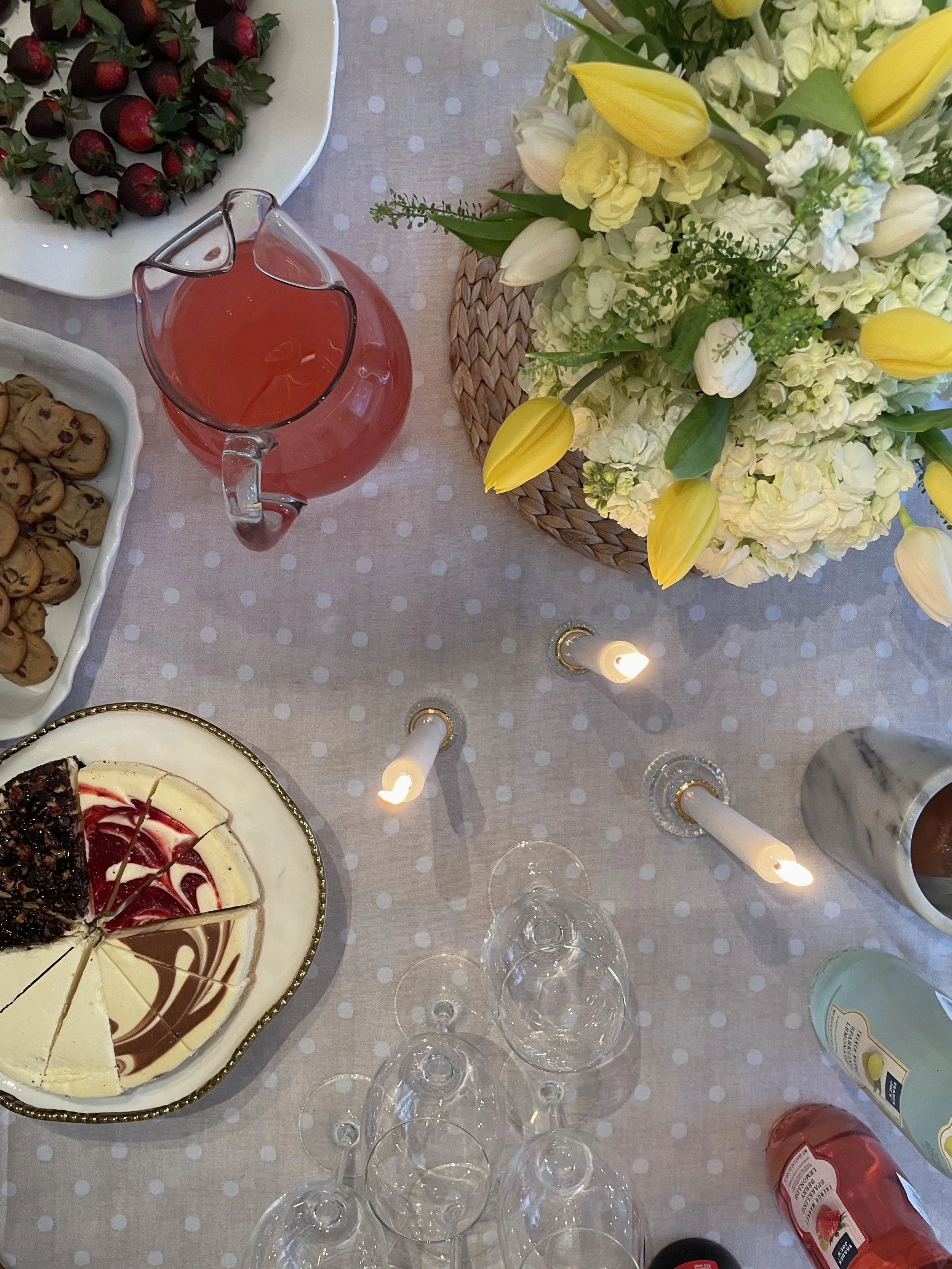 Simple desserts and a build your own mimosa bar with Trader Joe's flowers.