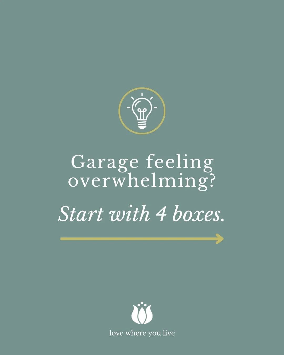 Before organizing a garage, start with editing.

The 4 Box Method is one of our favorite ways to simplify decision-making and tackle overwhelming spaces one step at a time.

As you work through your garage, sort items into four categories:

📦 Keep
?