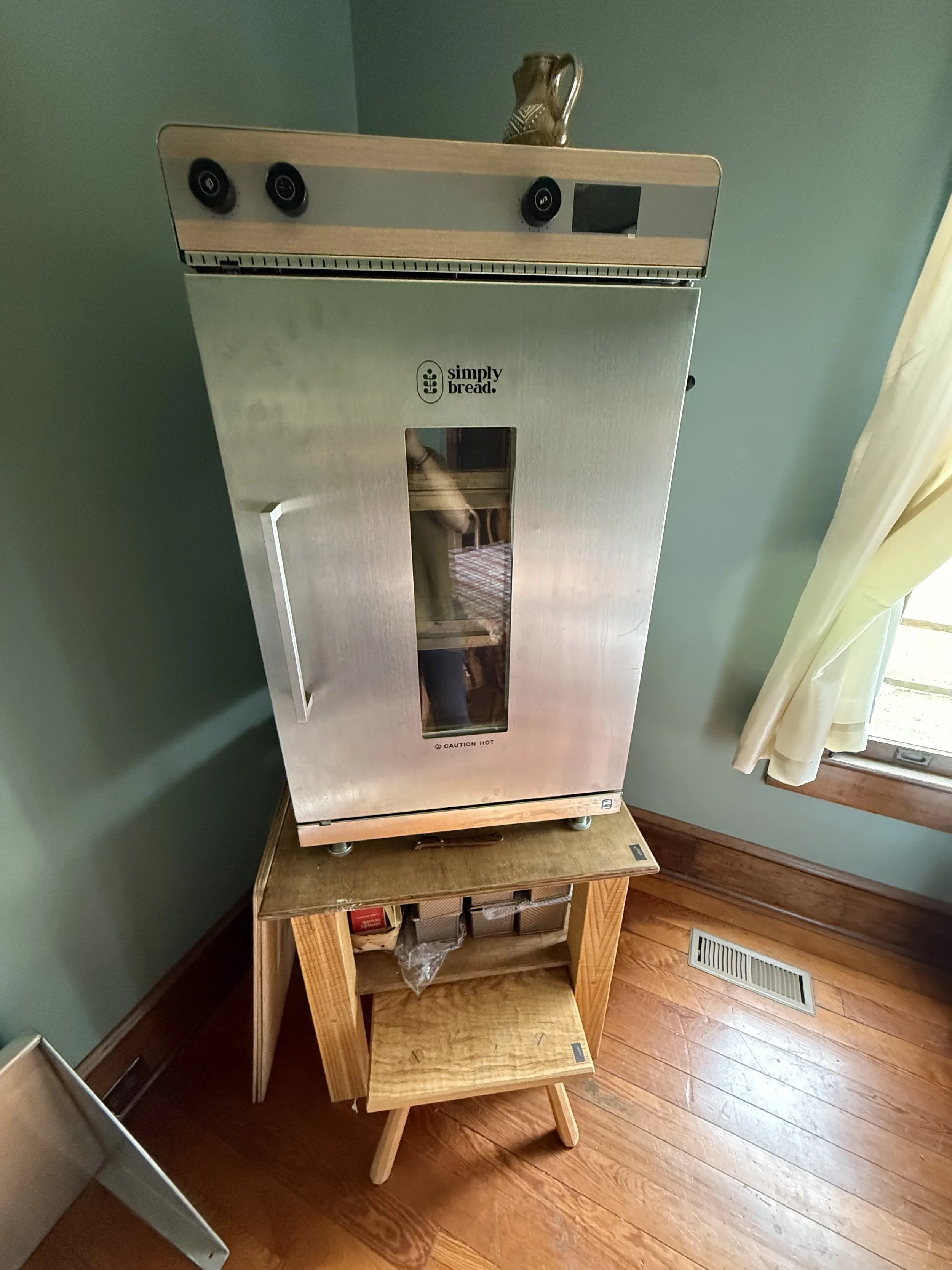 bread maker with custom wood stand