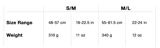 Half Dome Helmet Size Chart