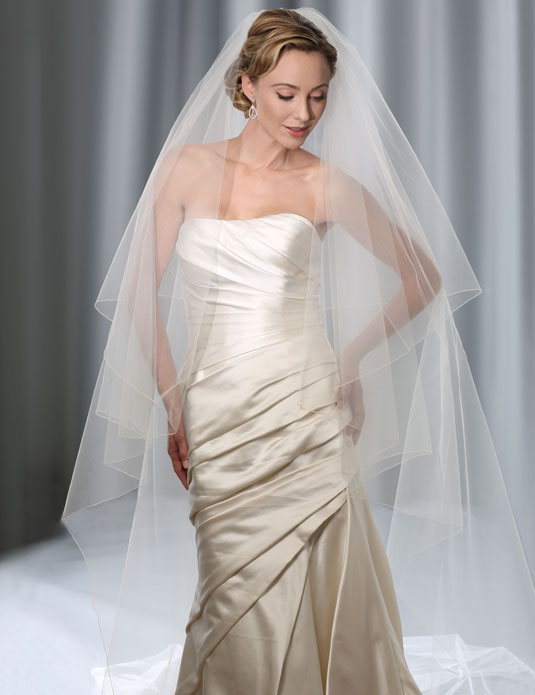 Bel Aire Bridal Veils V7503C Cut edge cathedral veil with crystals, pearls,  and beads