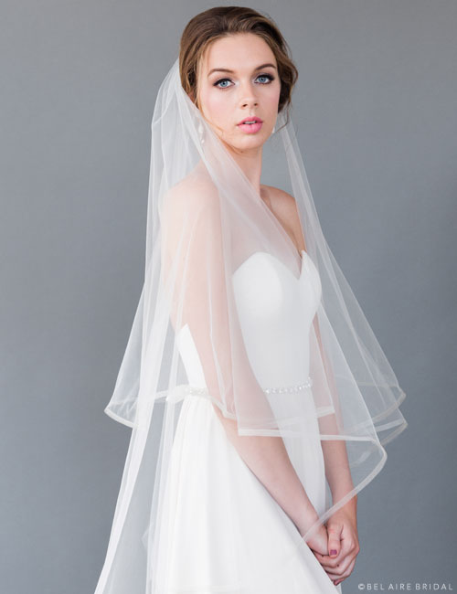 Bel Aire Bridal Veils V7503C Cut edge cathedral veil with crystals, pearls,  and beads