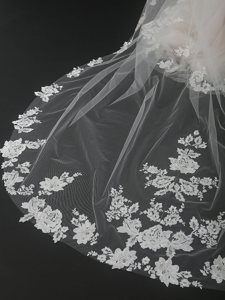 Bel Aire Bridal Veils V7606C - Beaded Floral Lace - 108