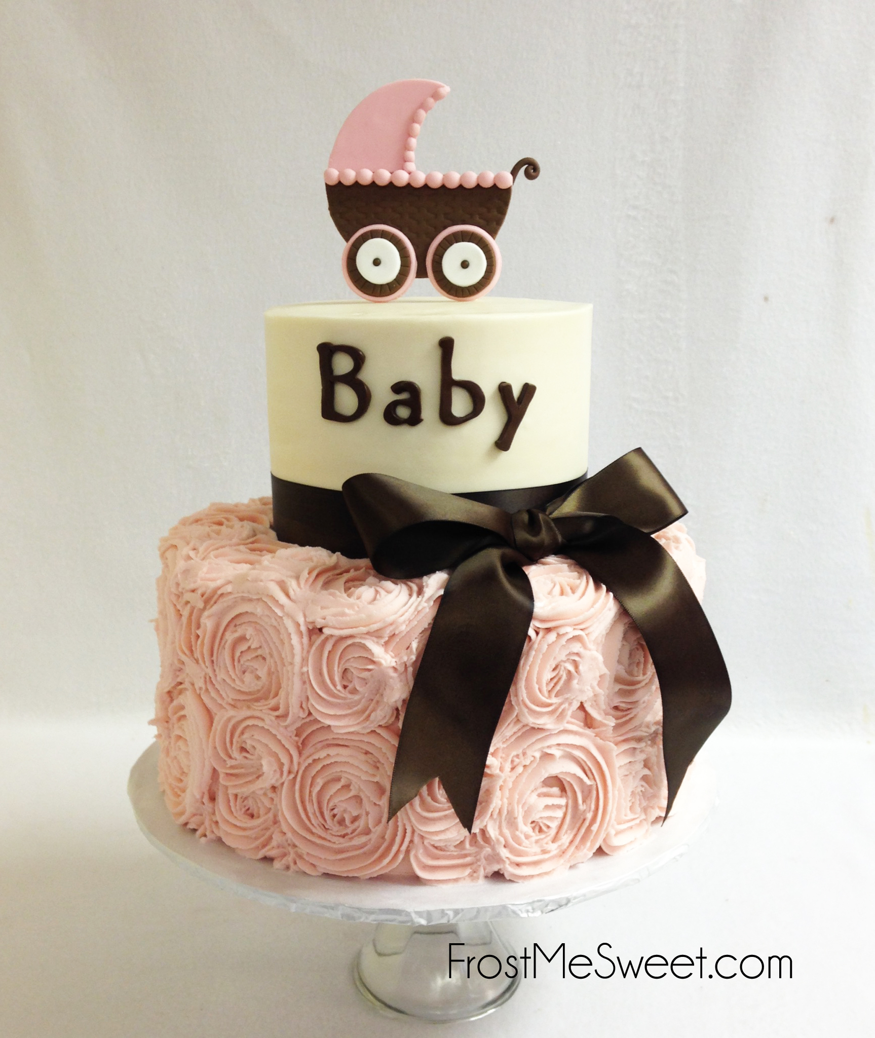Pretty Pink Baby Shower Cake with rosettes
