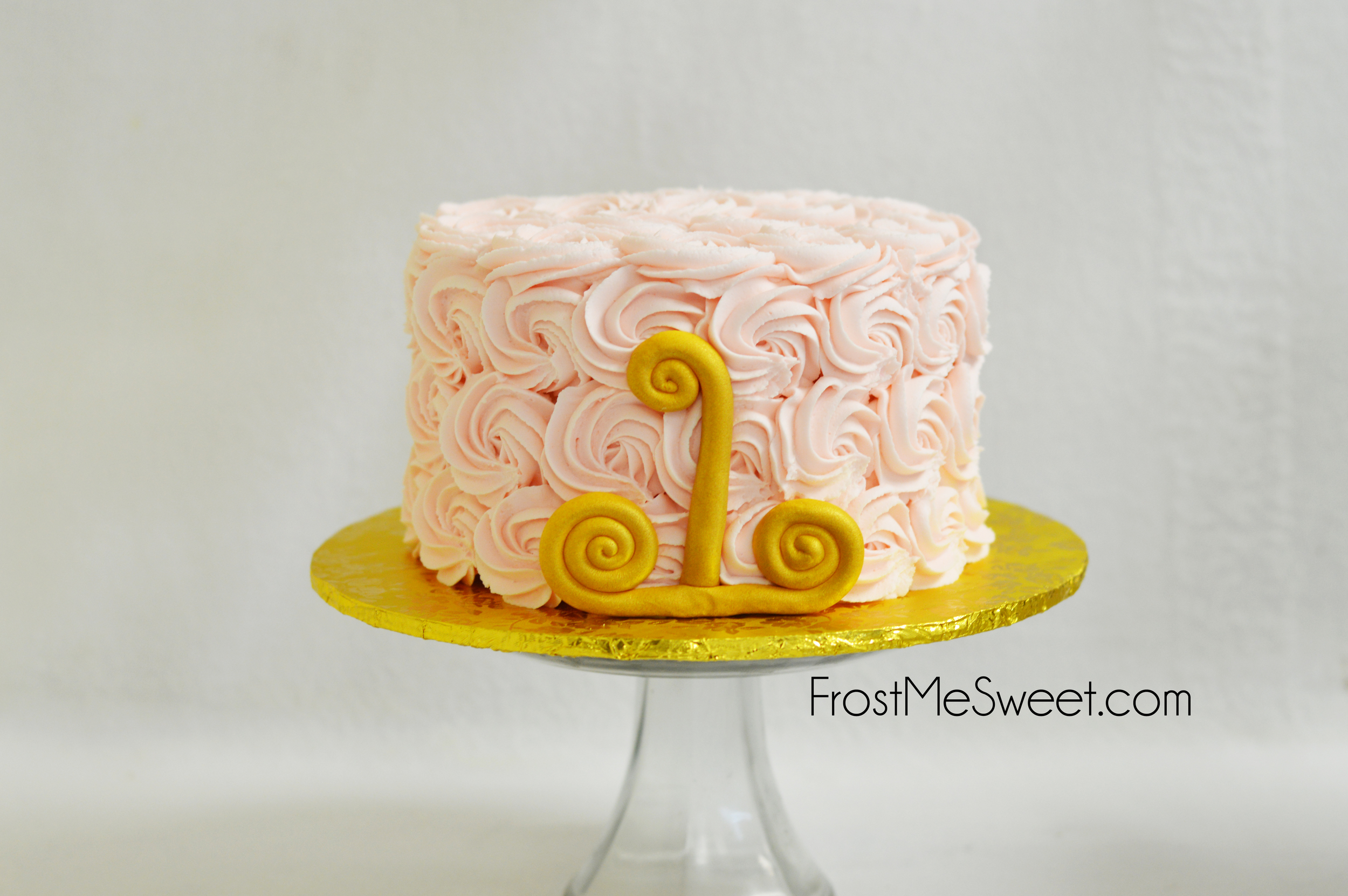 pink & gold rosette 1st Birthday cake
