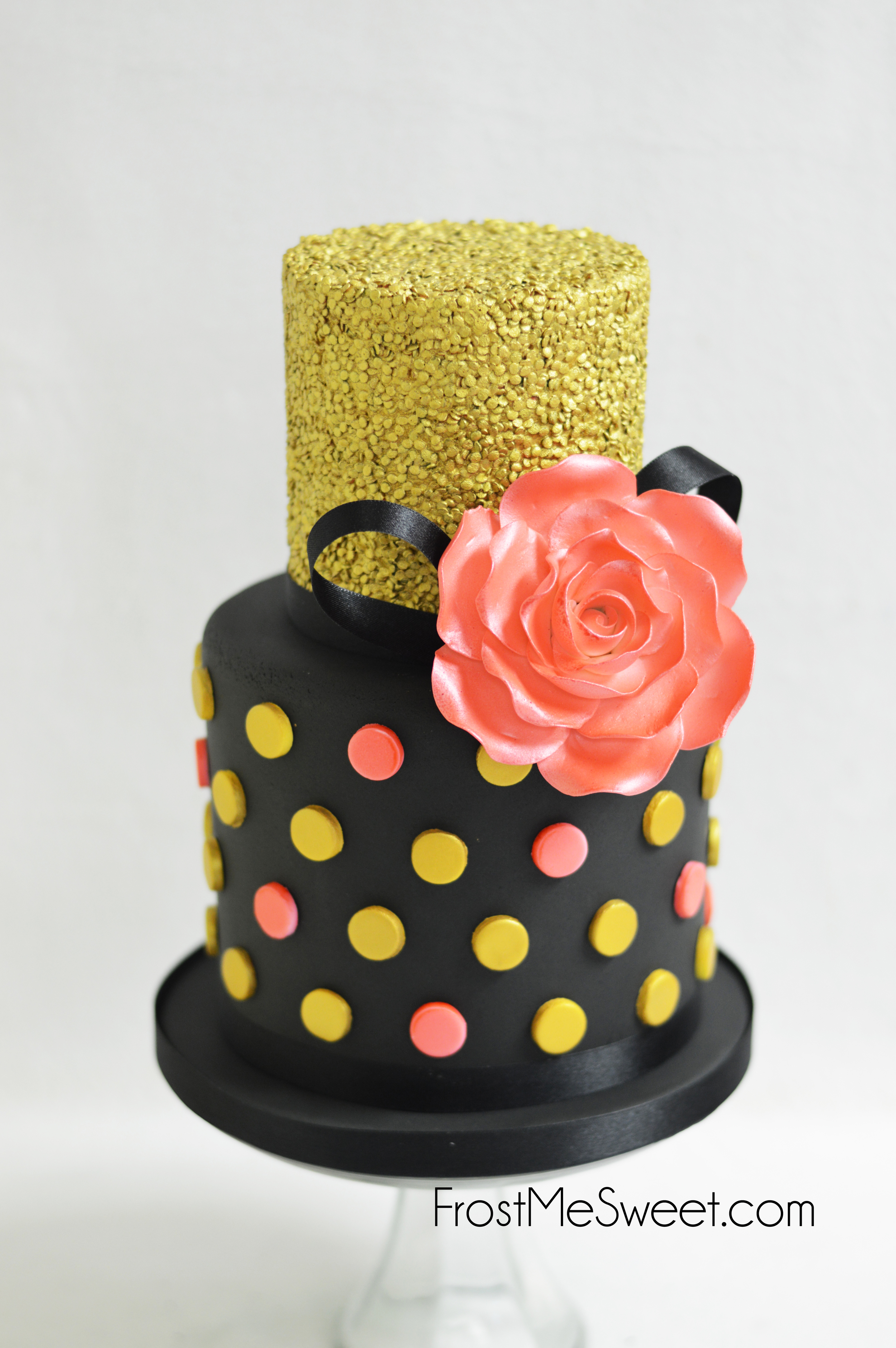 Gold Pink Black Polka dot cake