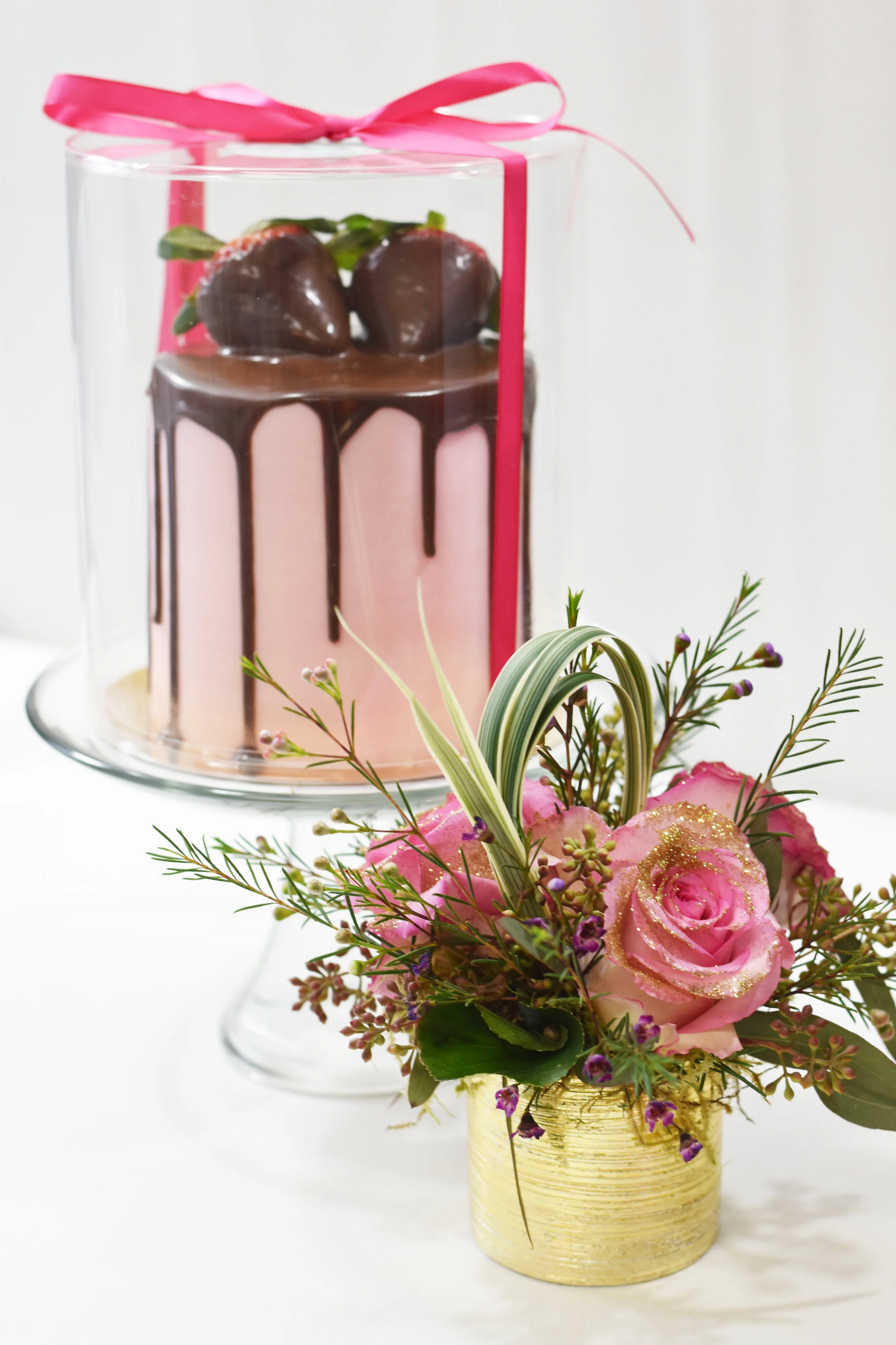 chocolate dipped strawberry cake with add on flowers valentine.jpg