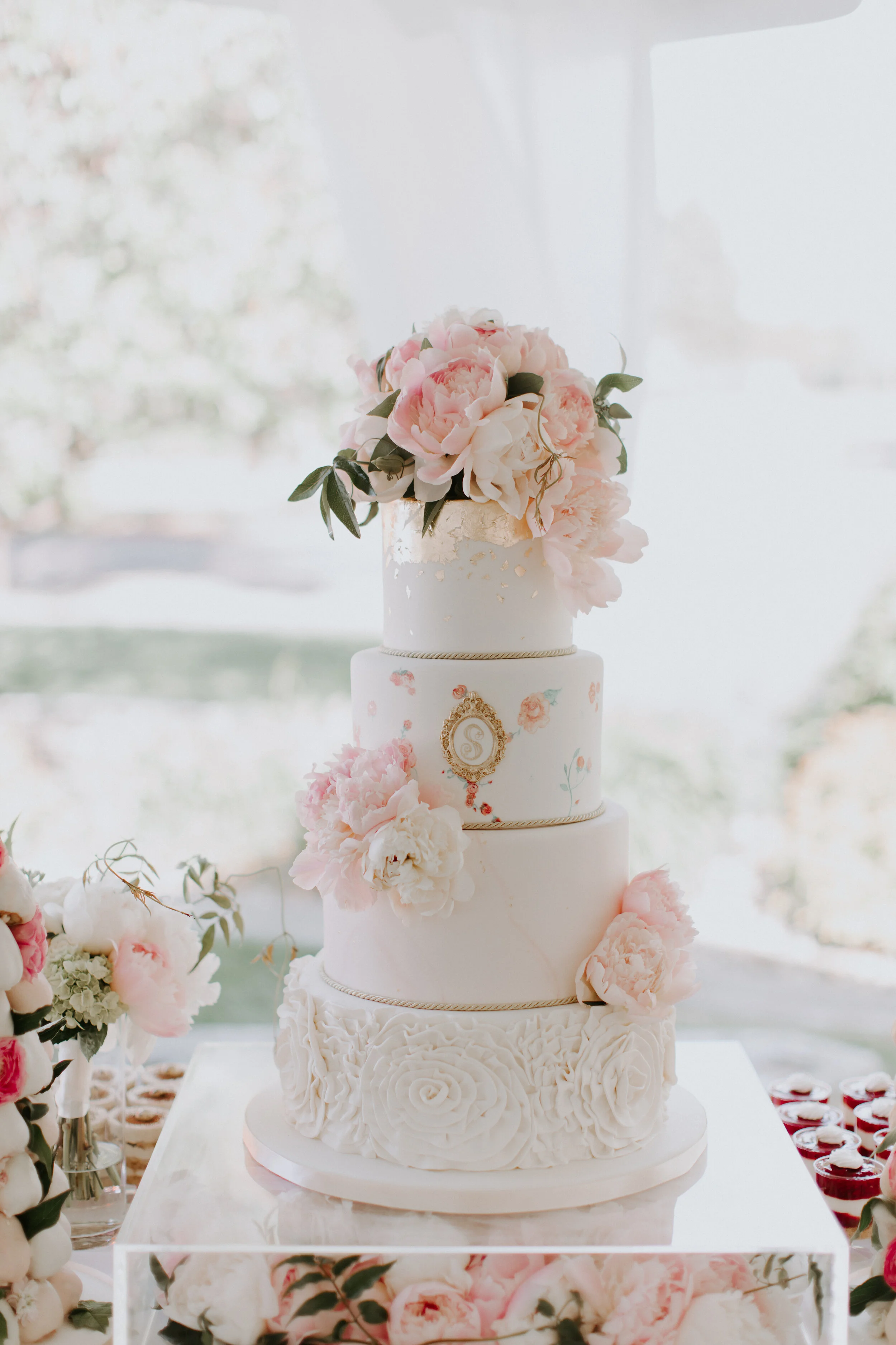 White And Pink Rose Wedding Cake