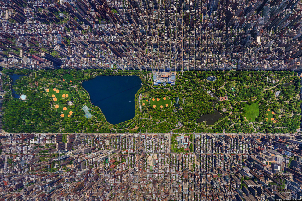 New York City, USA This picture perfectly demonstrates just how huge Central Park is, especially in such a densely packed city. Its real-estate value has been appraised at $528.7 billion dollars. Not that it ever will (or should) be sold. ( via )