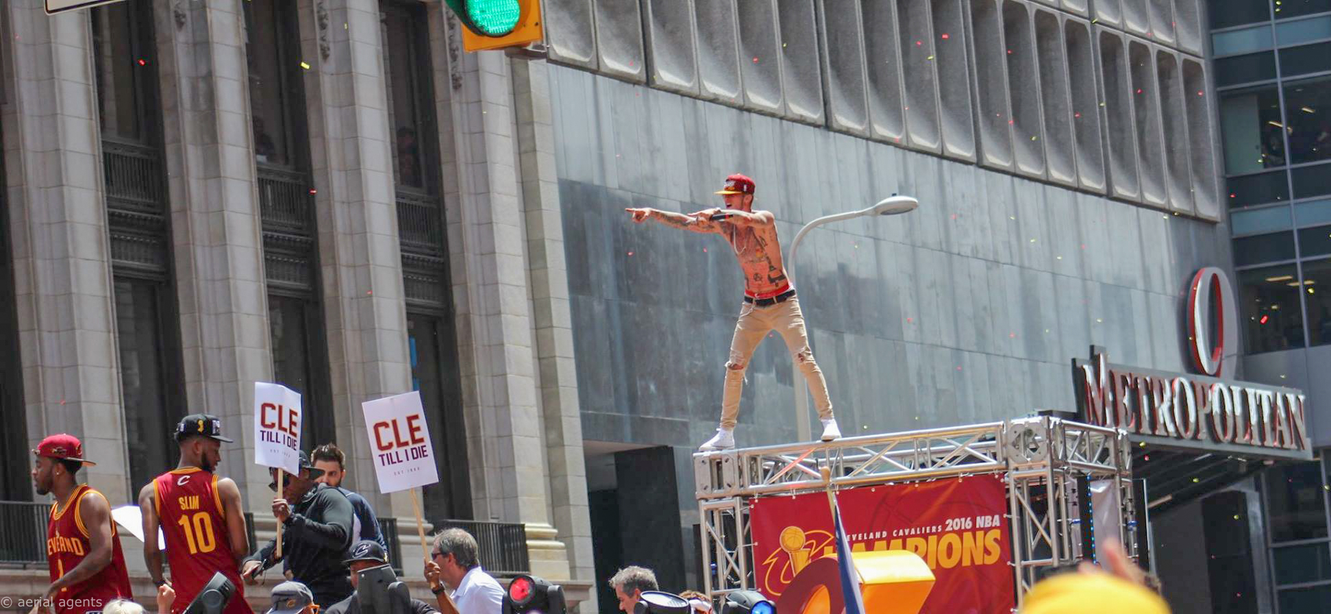 MGK performring CLE til I die riding down E.9th Street in Cleveland