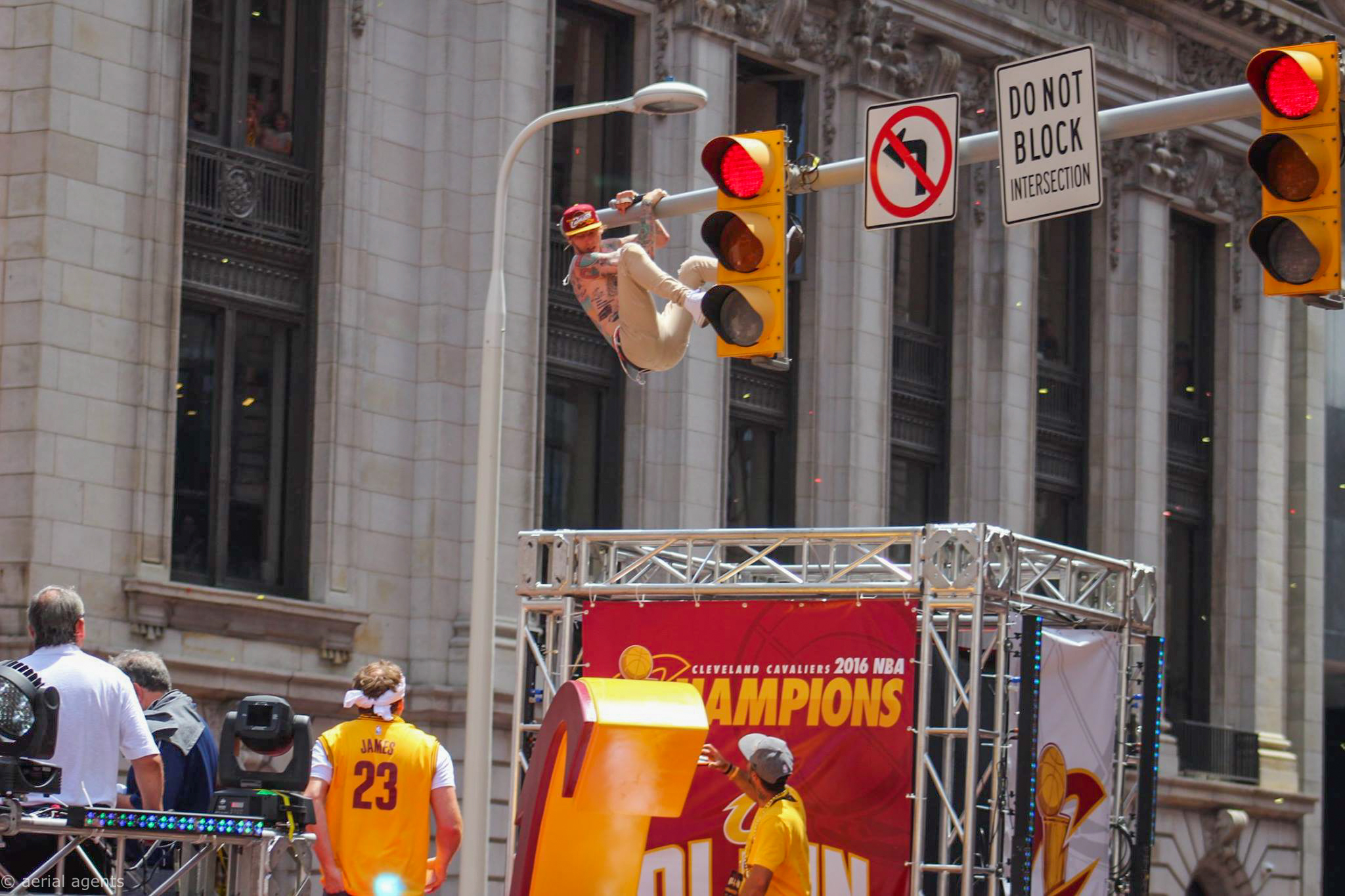 Machine Gun Kelly getting wild at the Cavs Parade.