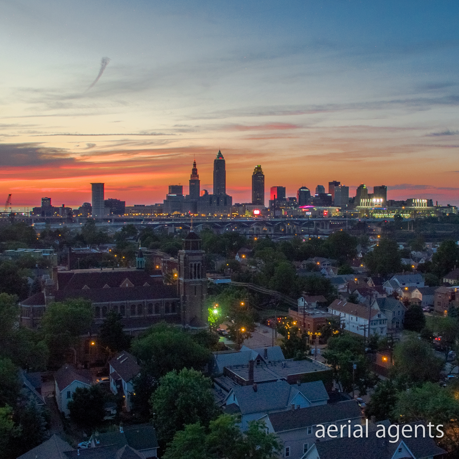 Looking towards the Cleveland skyline while directly above Tremont, Ohio.