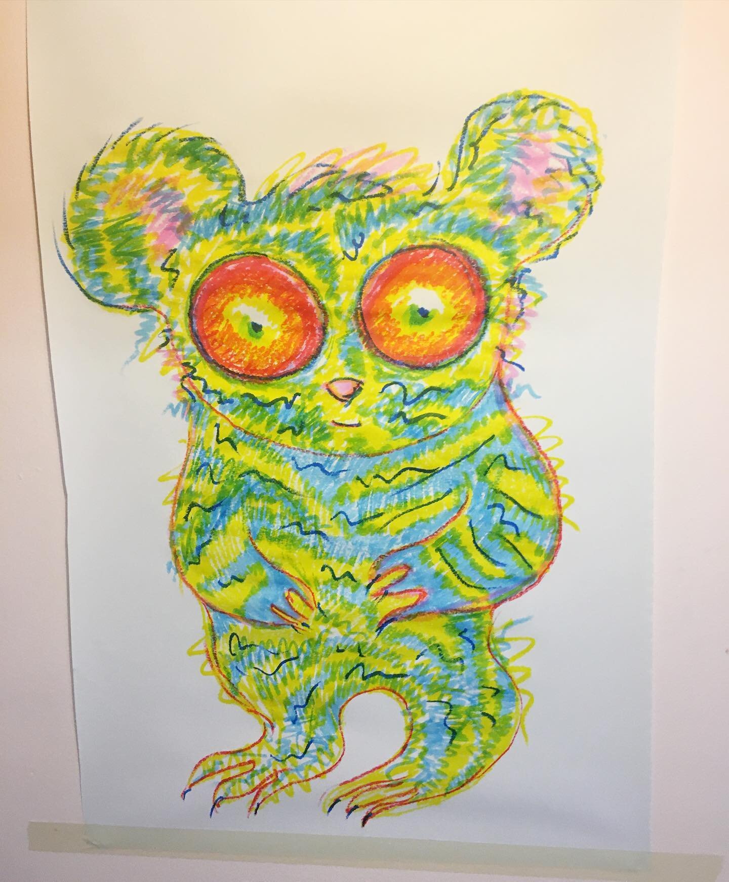 A rainbow-eyed pollinator. Inspired by the slow loris, this friendly creature senses when you are lonely and beams rainbow beams at you. It also pollinates when the bees get tired. From my artist talk and demo with @torontolibrary today. Thanks for t