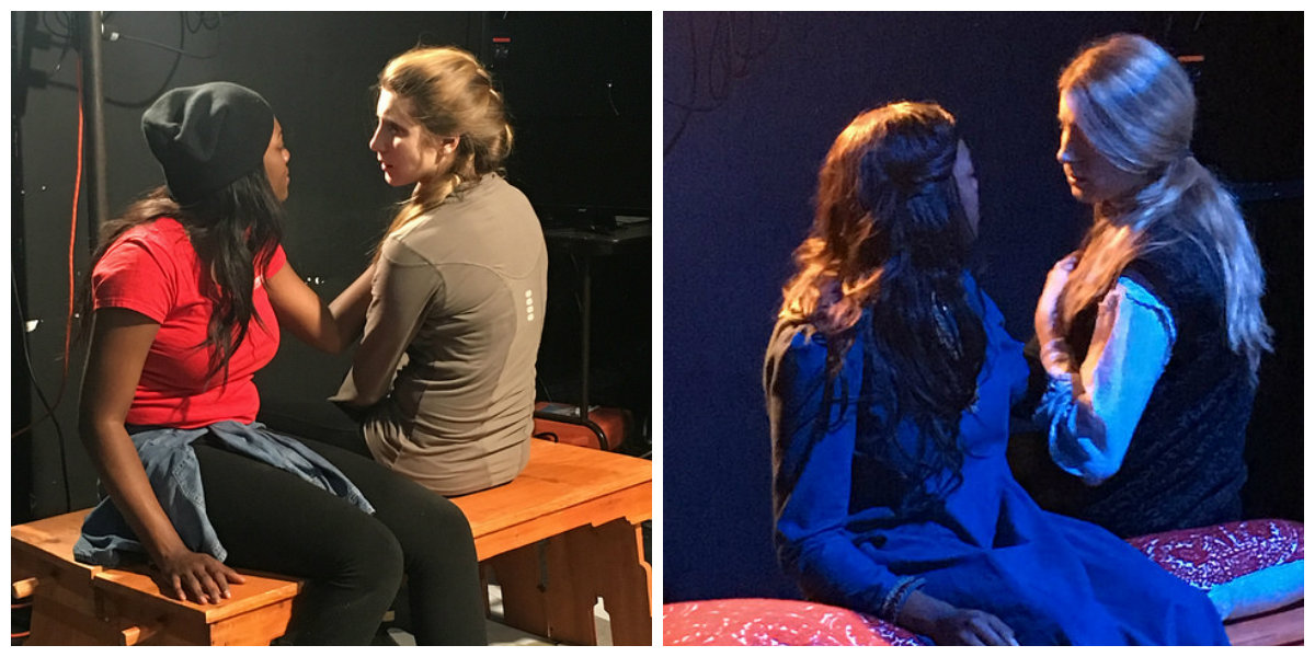 Renea Brown (Lady Macbeth) and Angela Pirko (Macbeth) in rehearsal.