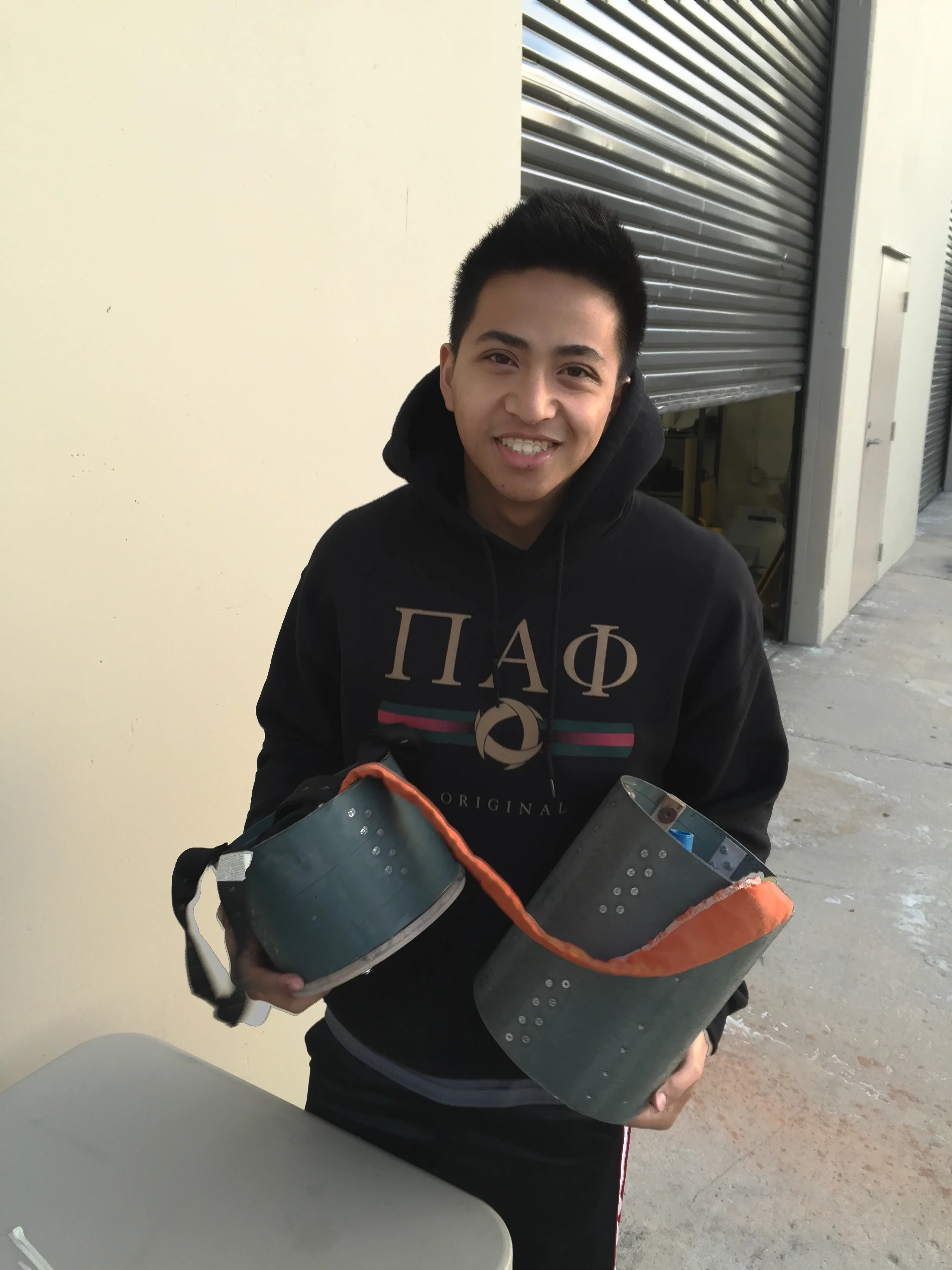 Jansen holding the charge bulkhead prior to testing.