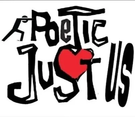 Artwork with the words 'Poetic Justice' and a red heart in place of the letter 'O'