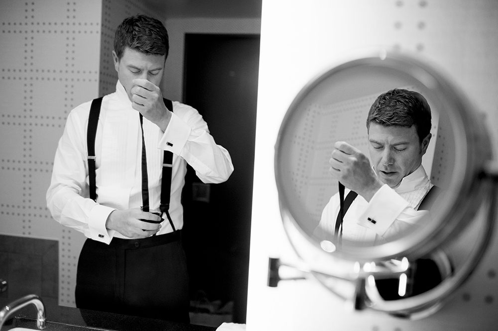 Groom gets ready at the Liberty Hotel, Boston