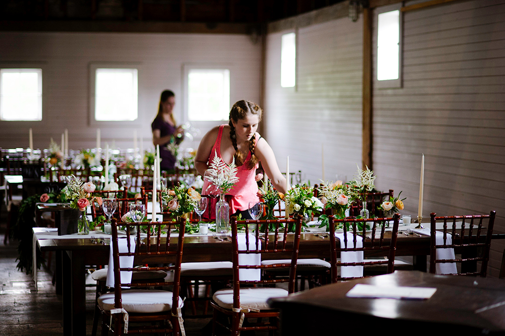Caterer setting up for reception at Gedney Farm