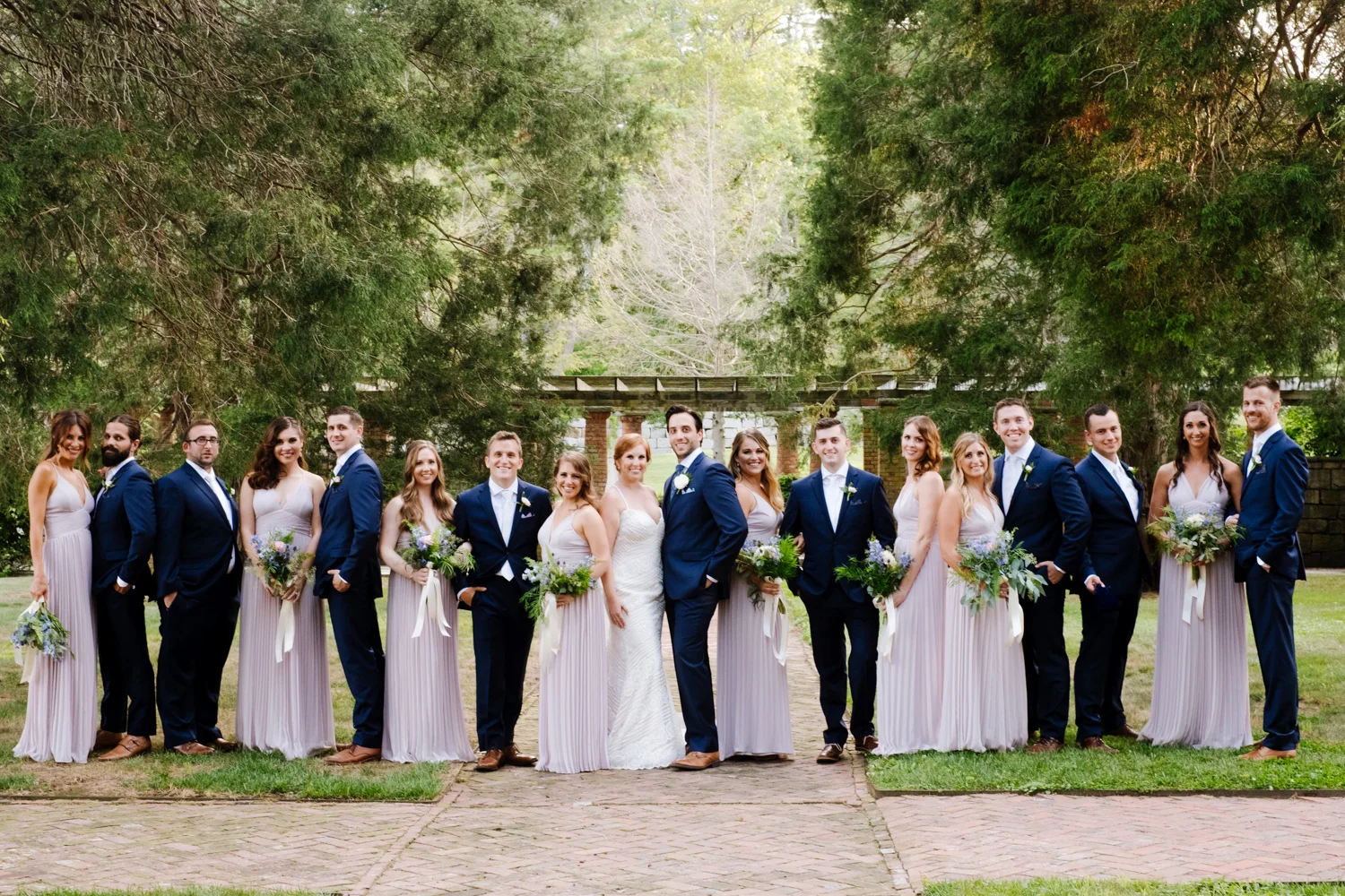 Bridal party portrait at Mansion on Turner Hill