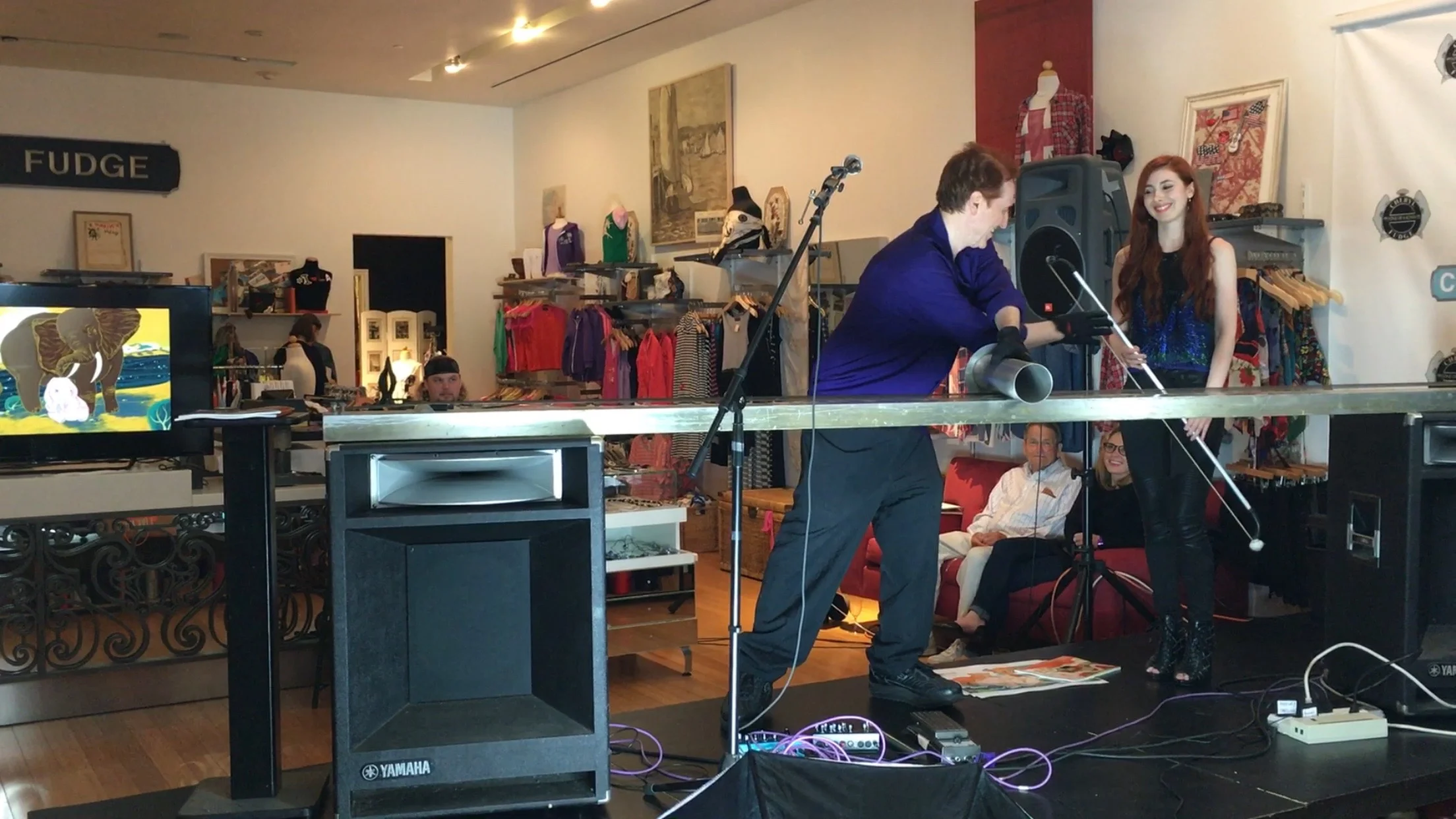 Craig playing his Blaster Beam, assisted by Fiona at ELF event