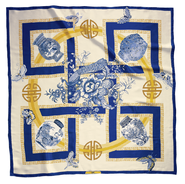 MING DYNASTY BLUE GINGER JAR INSPIRED SILK SCARF