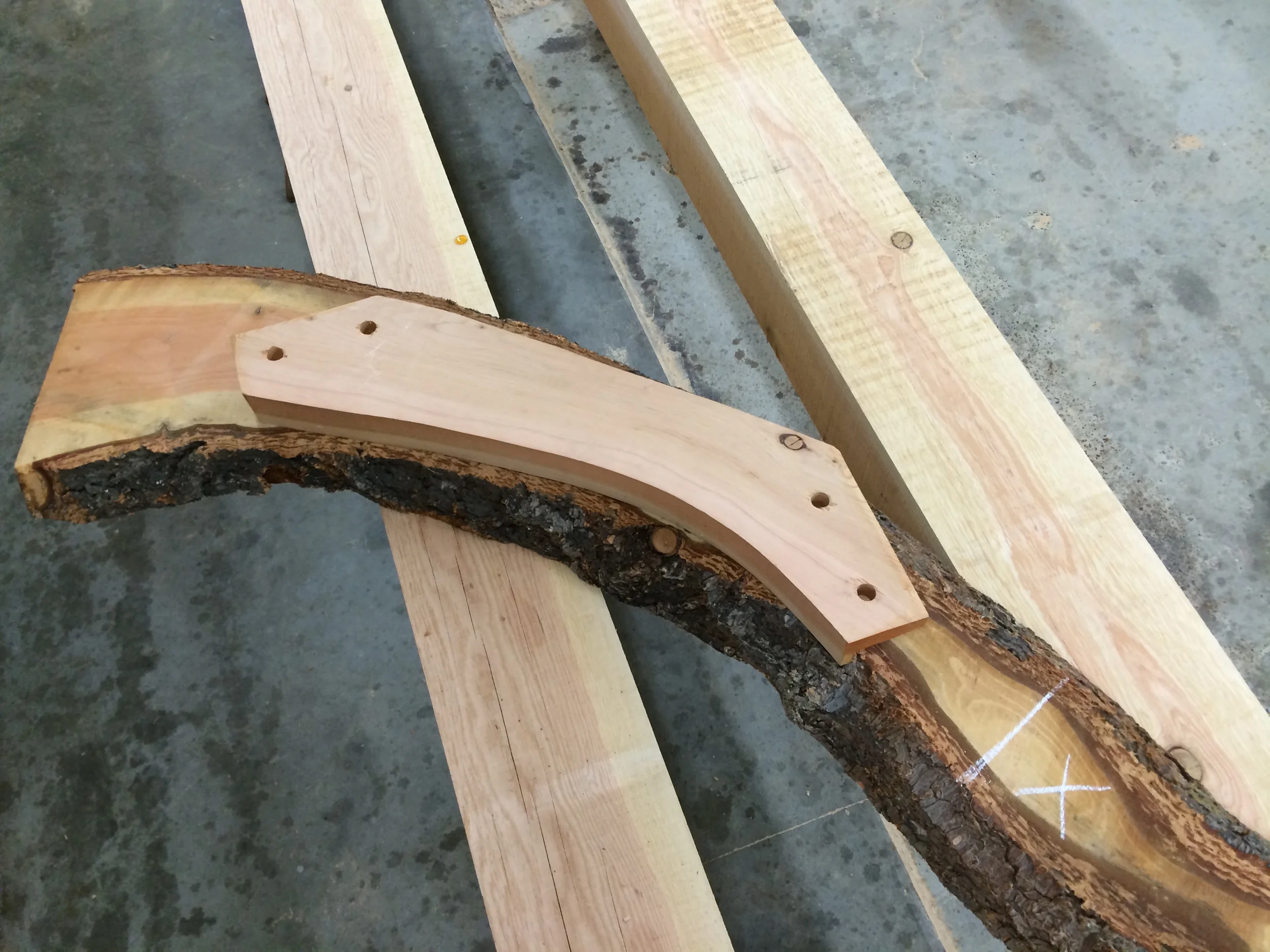A finished brace on top of an unfinished brace.