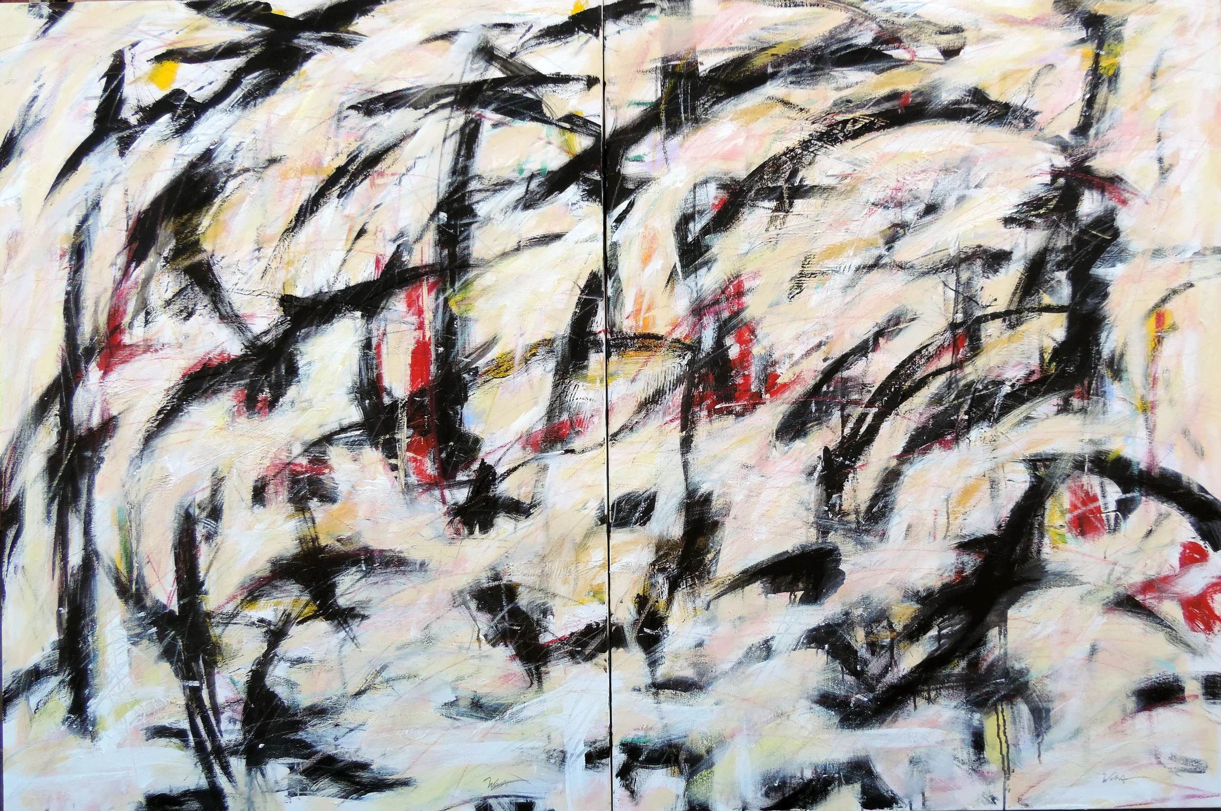 sire of sorrows II, 6' x 4' (set of two, each 3 'x 4') acrylic, oil pastel, oil stick, colored pencil, modeling paste on canvas, 8/5/15