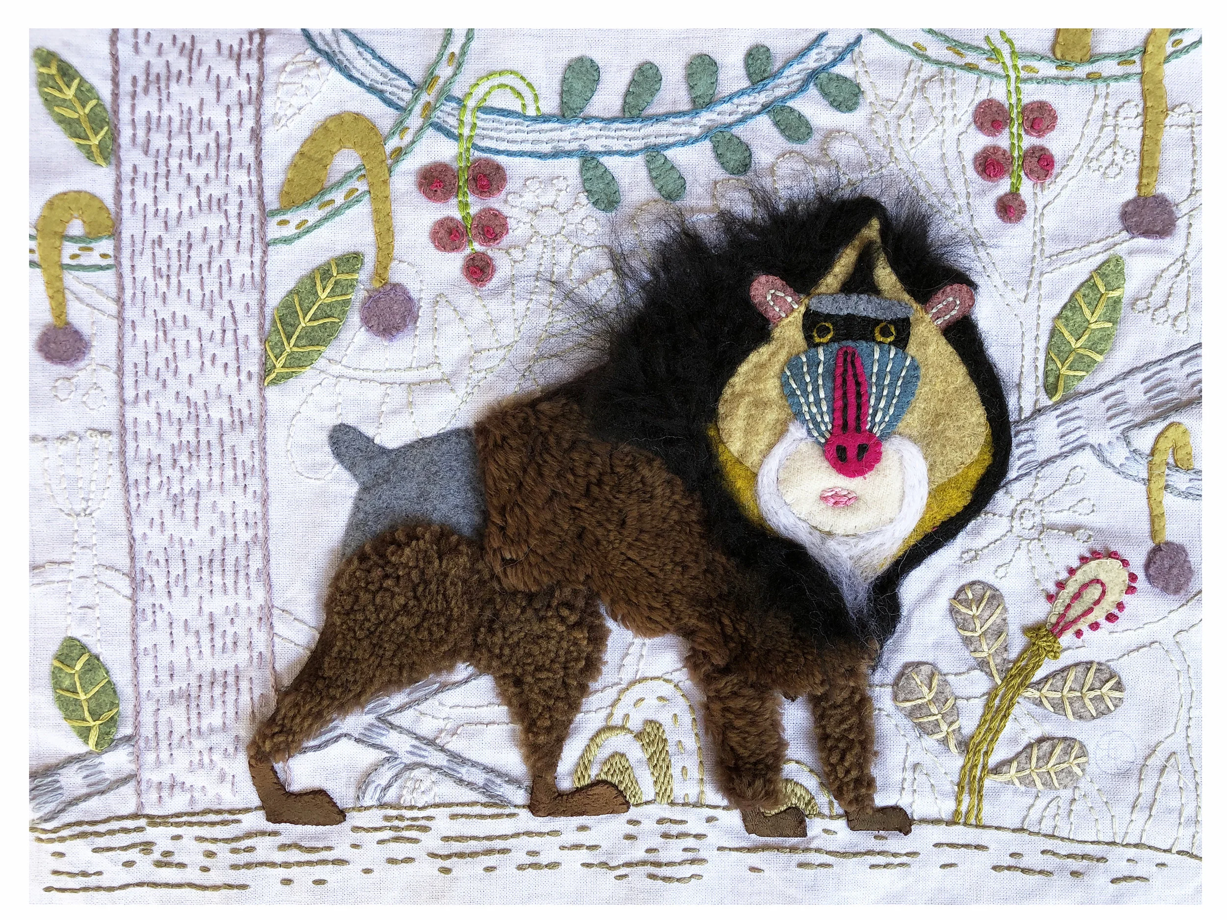 Baboon Embroidery and Applique Hand Sewn 2019