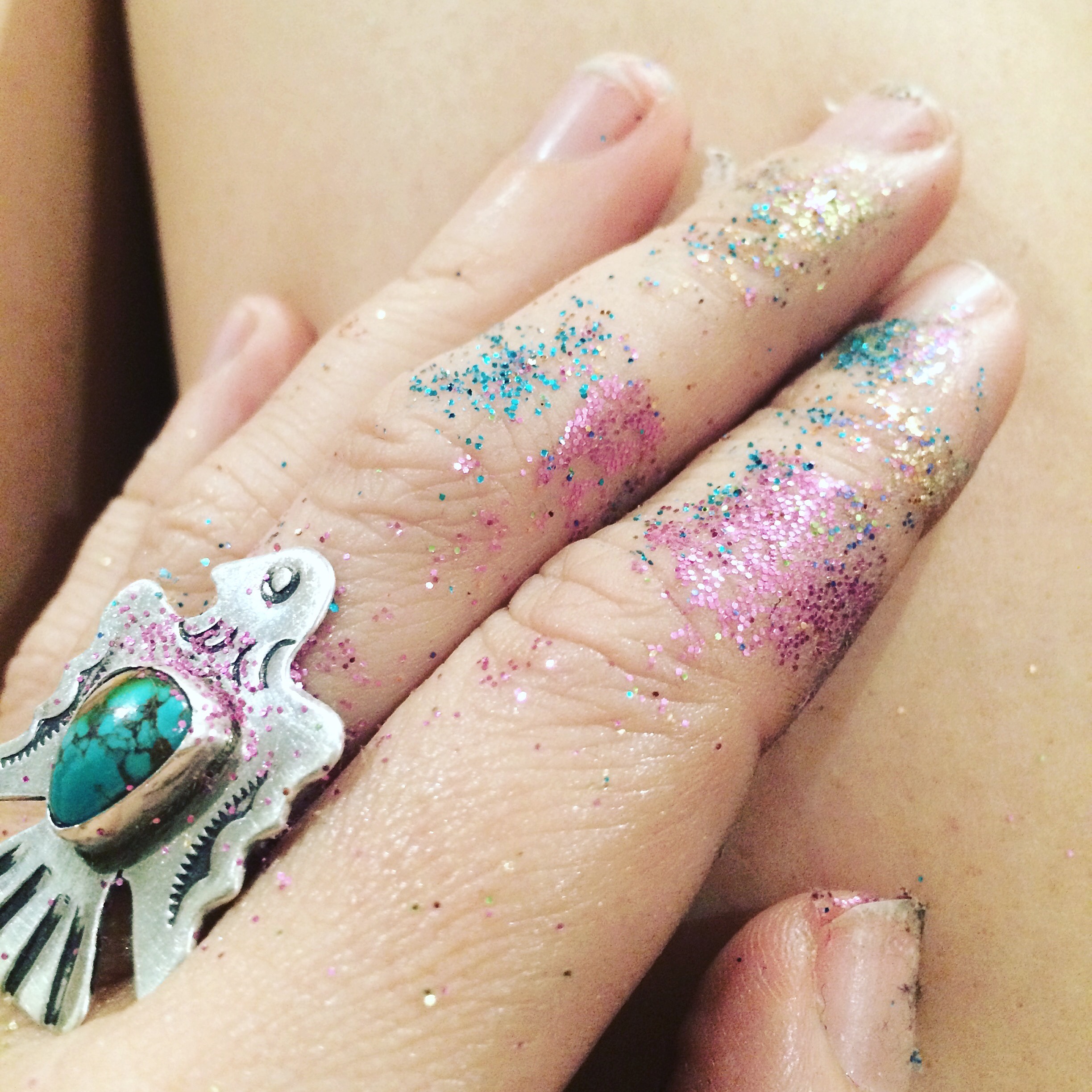 My beloved thunderbird ring by Joyero Jewellery gets covered in glitter amidst my Mexican inspired art. Kimberly is super talented, passionate and even can make-to-order! (Workshops available too)