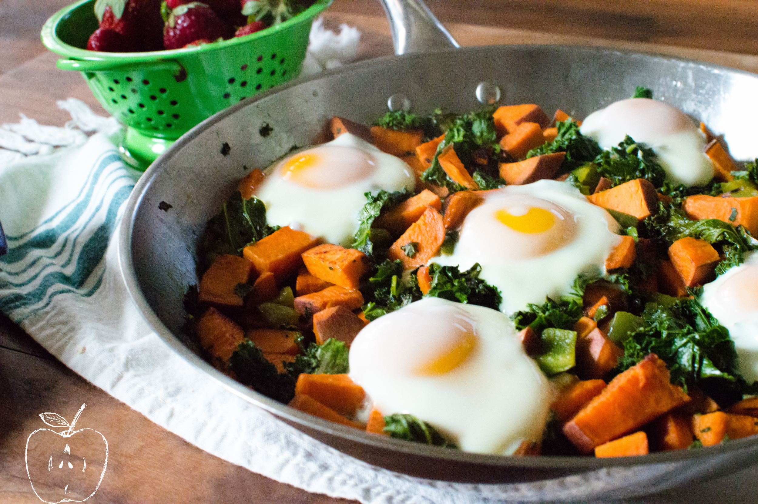 One-Skillet Sweet Potato & Kale Home Fries with Eggs