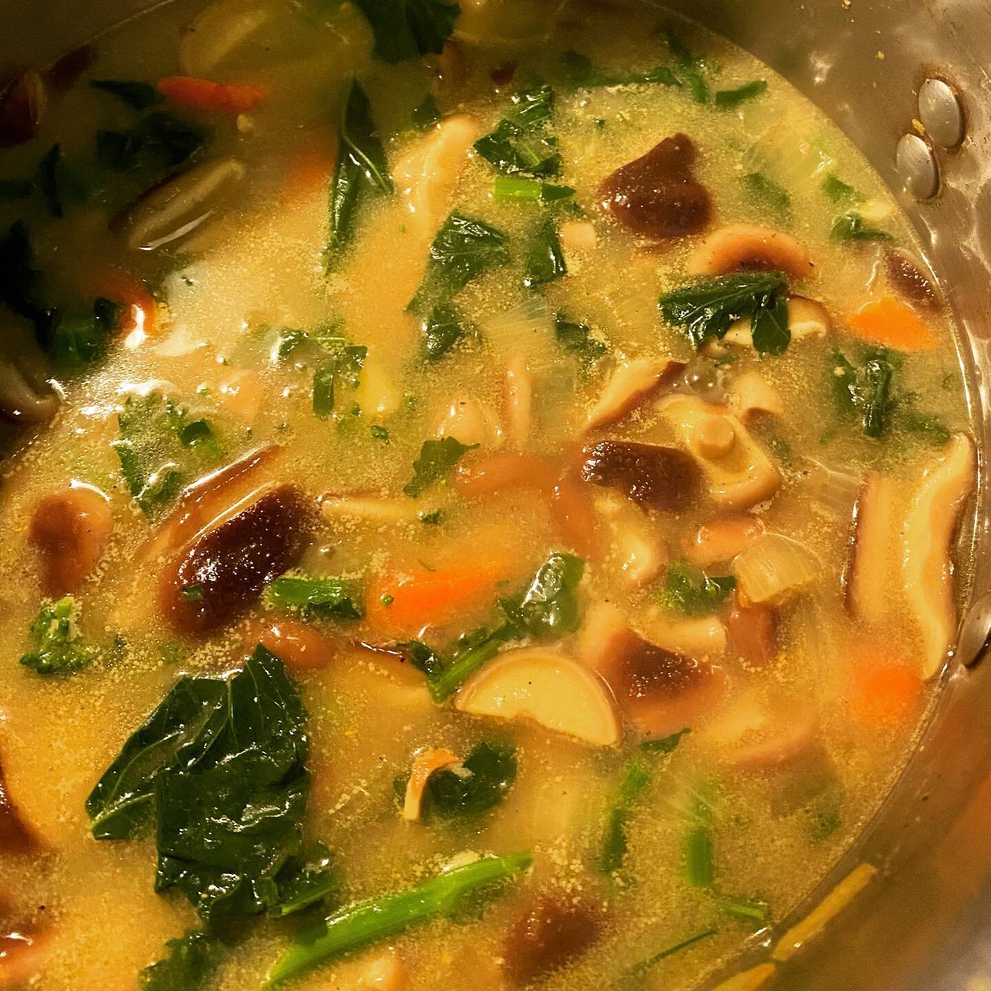 TURMERIC CHICKEN SHIITAKE SOUP
A serious #yumtown 
This one is a delicious blended (or not) soup.
Loaded with nourishment. Shiitakes boast the award for being the only plant based source of VIT D, which we all need a healthy dose of in these winter m