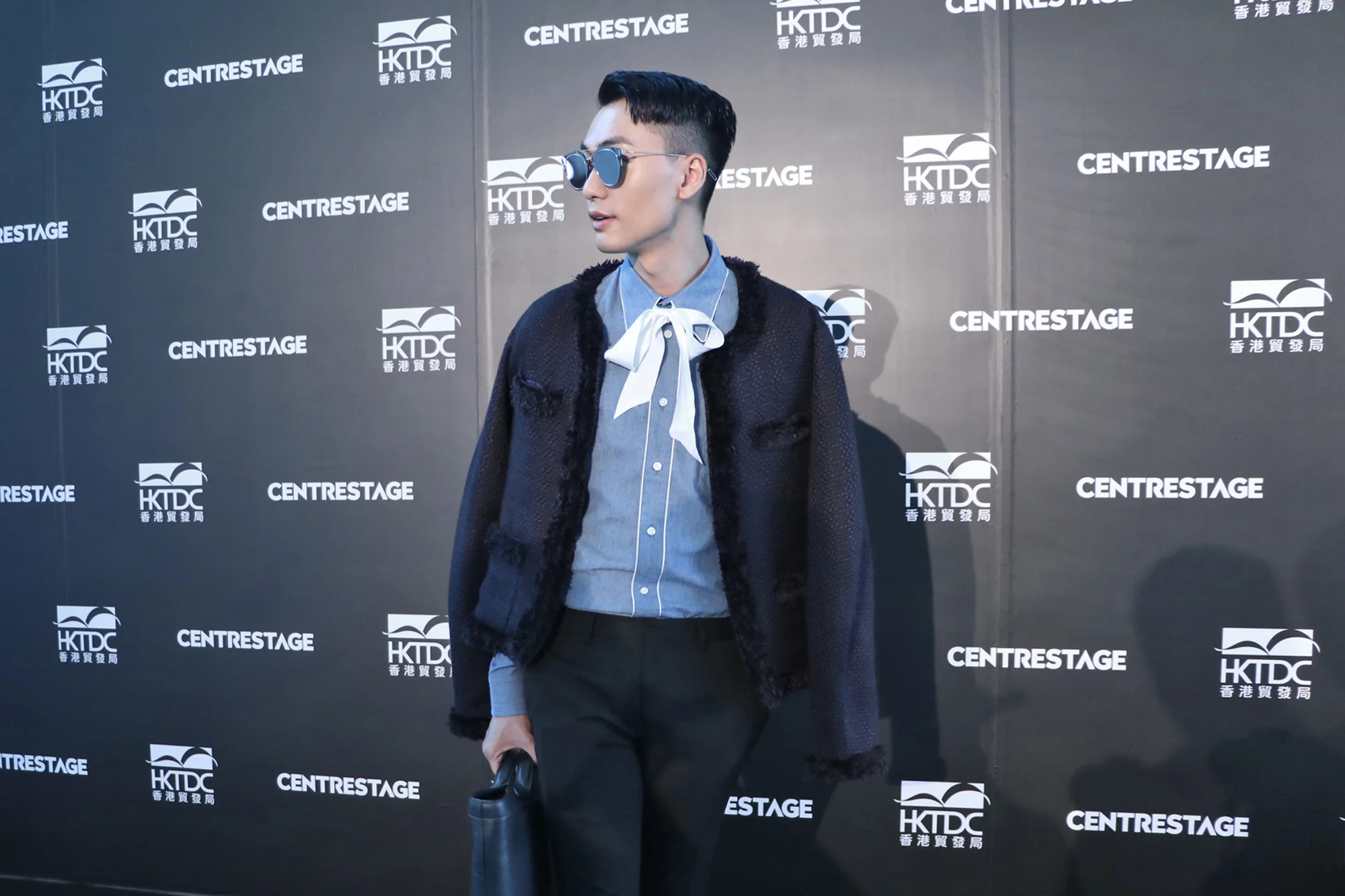 I was wearing.. Blue shirt with ribbon - Marc Jacobs from Harvey Nichols Hong Kong Tweed jacket - Demo Fashion Bag - Louis Vuitton Sunglasses - Dior Homme