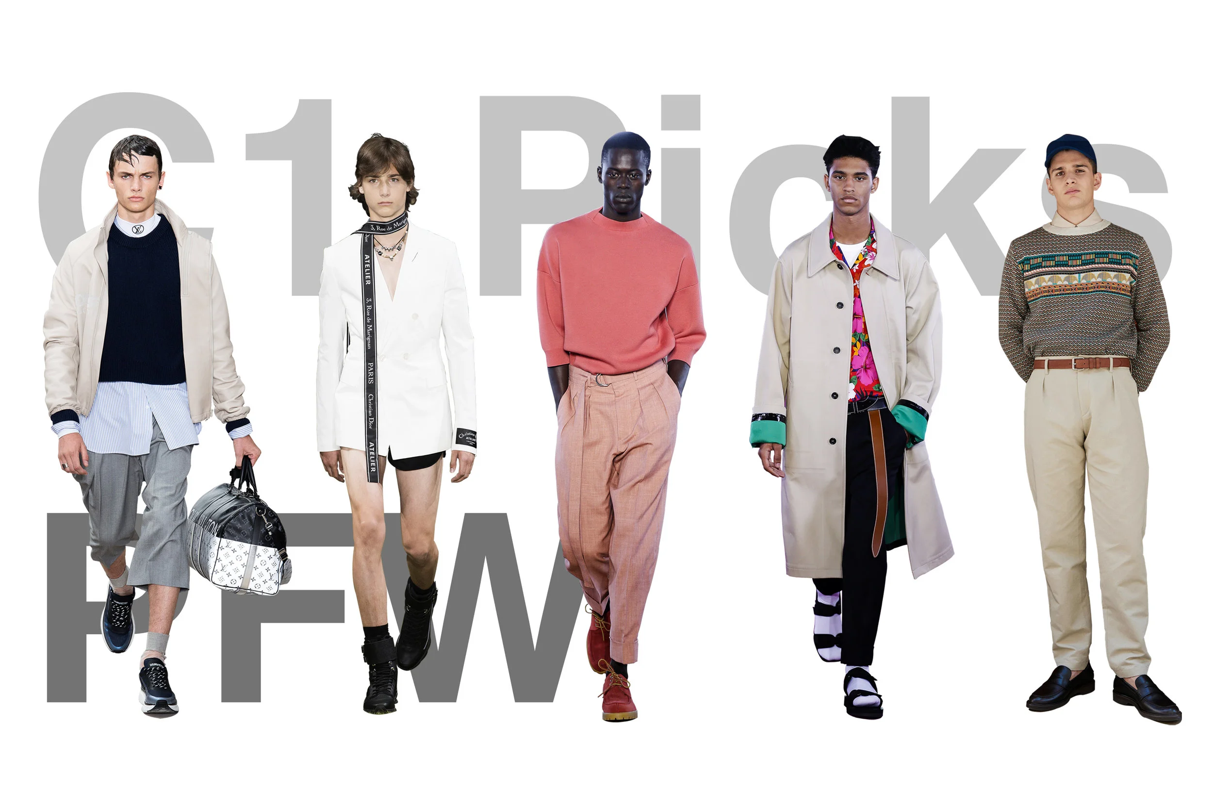 (From left: Louis Vuitton, Dior Homme, Cerruti 1881, Ami, A.P.C.)