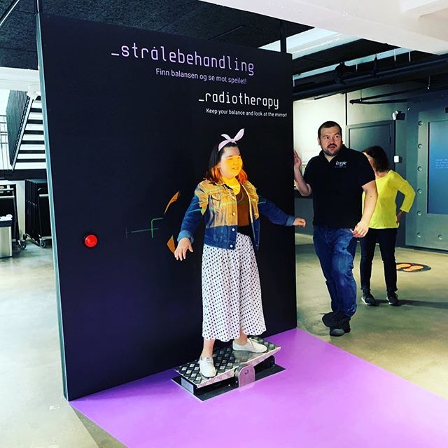 Radiotherapy interactive installation we delivered for the Norwegian Cancer Society&rsquo;s Science Center (Kreftforeningens Vitensenter ): Staying still is important when undergoing radiotherapy in order not to radiate the healthy tissue around the 