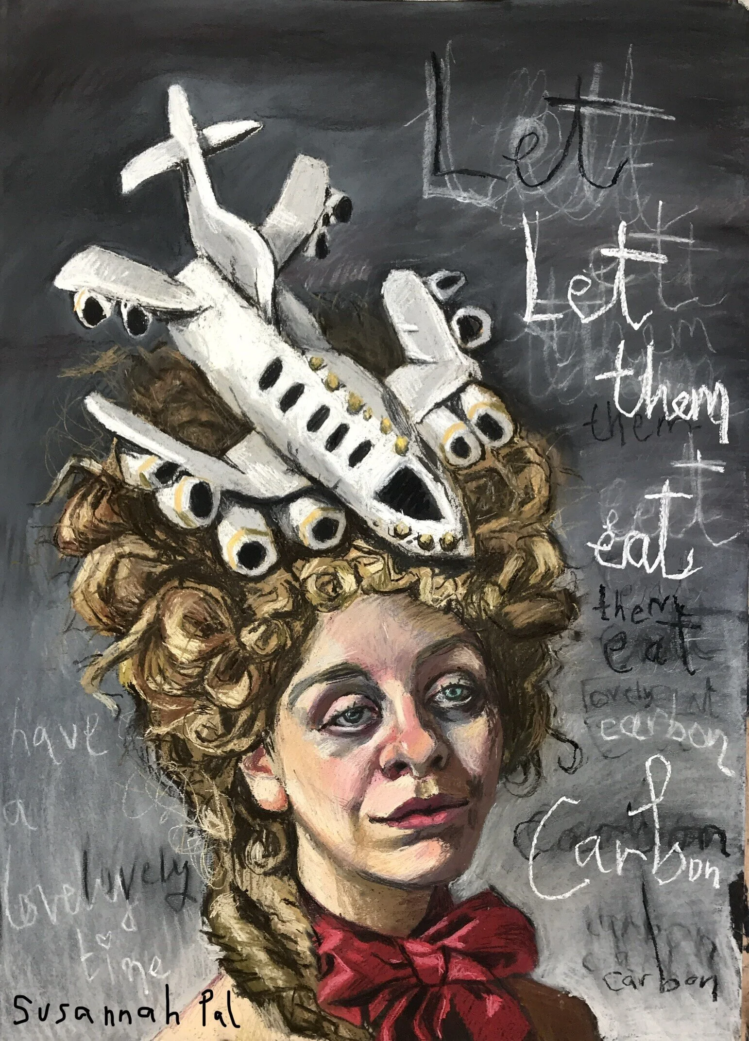 ‘Let them eat carbon!’ A piece I have wanted to do for years. How can we compare our modern lives to that of Versailles? Are we aware of the impact of our actions? (Context, it was fashionable for women contemporary to Marie Antoinette to wear ships on their heads.). Really enjoying the various campaigns to encourage people to fly less, like Flight Free 2020. I believe that by making it a fun pledge and seeking alternatives makes the transition a positive challenge rather than a dismal loss!