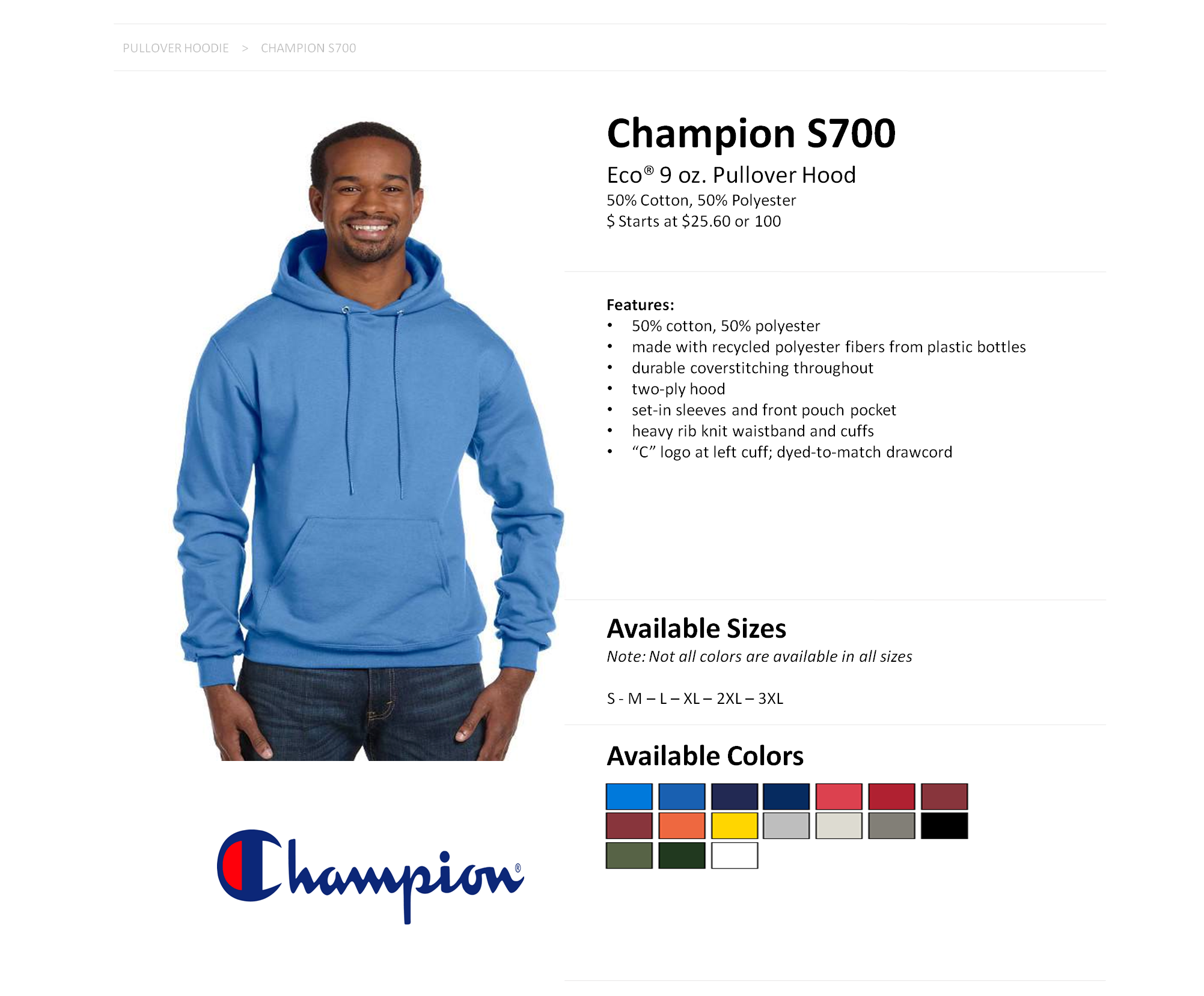champion s700 hoodie sizing