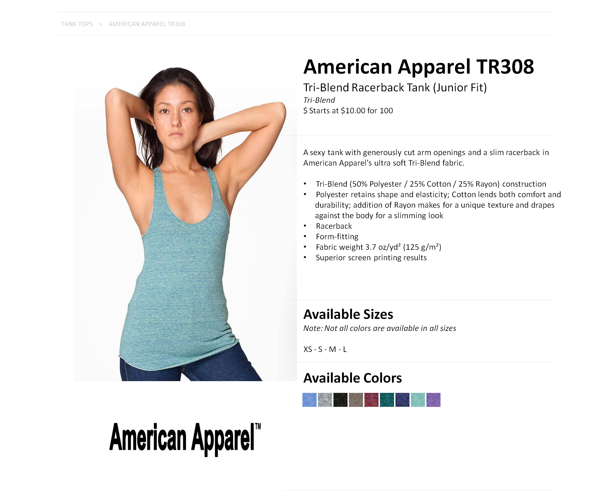 American Apparel Tri Blend Size Chart