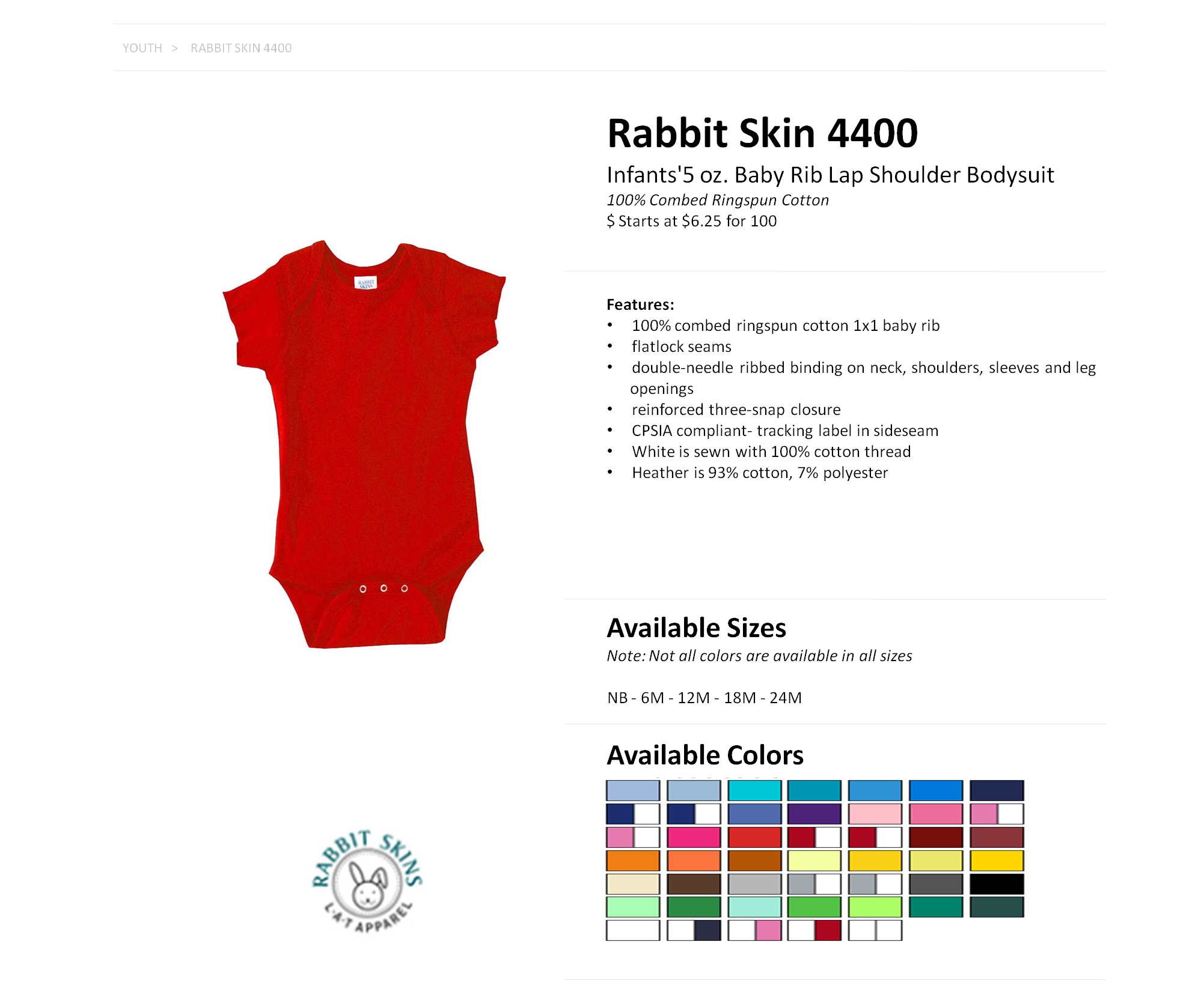 Rabbit Skins 4400 Size Chart