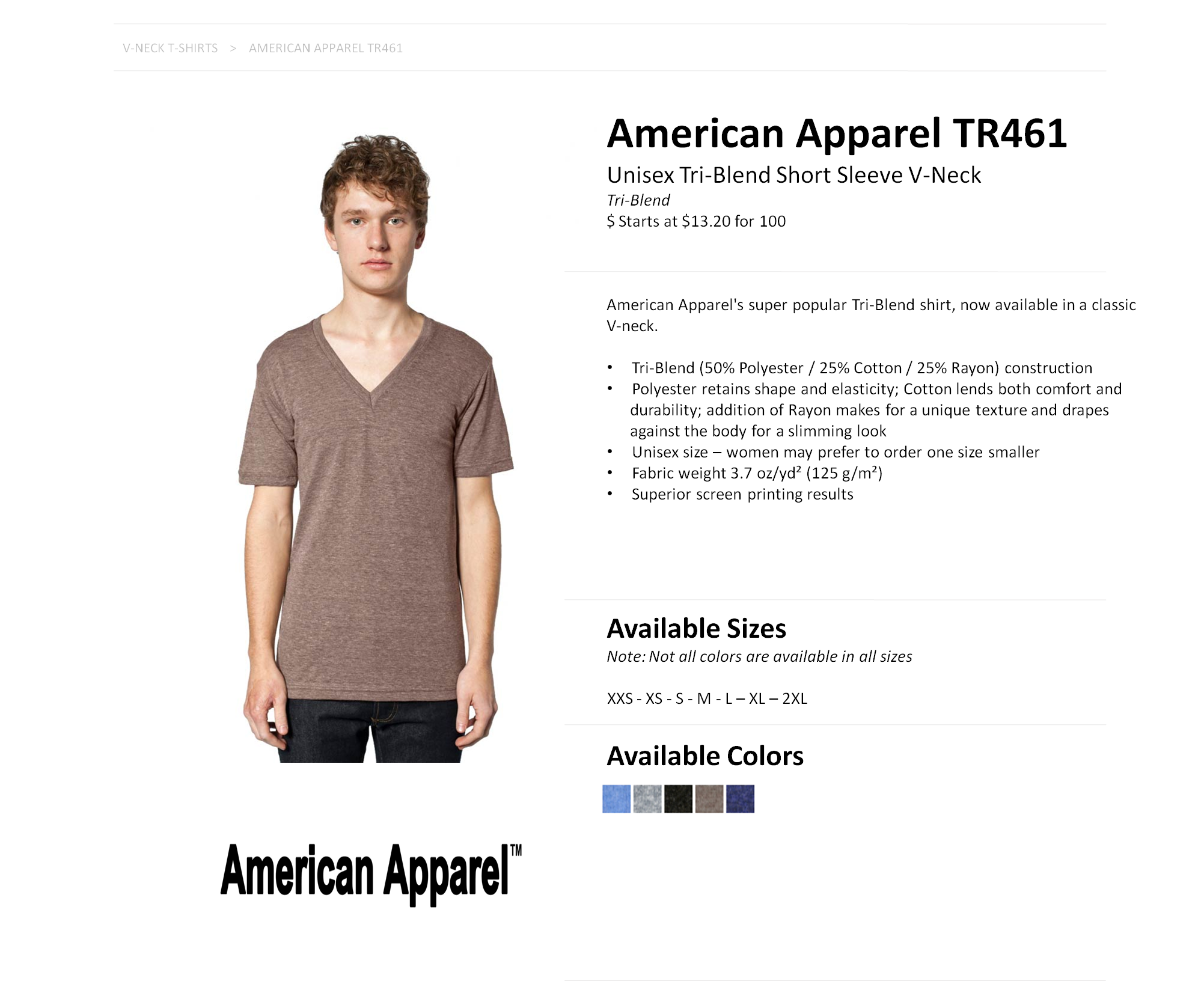 American Apparel Womens Unisex Tri-Blend Short Sleeve V-Neck