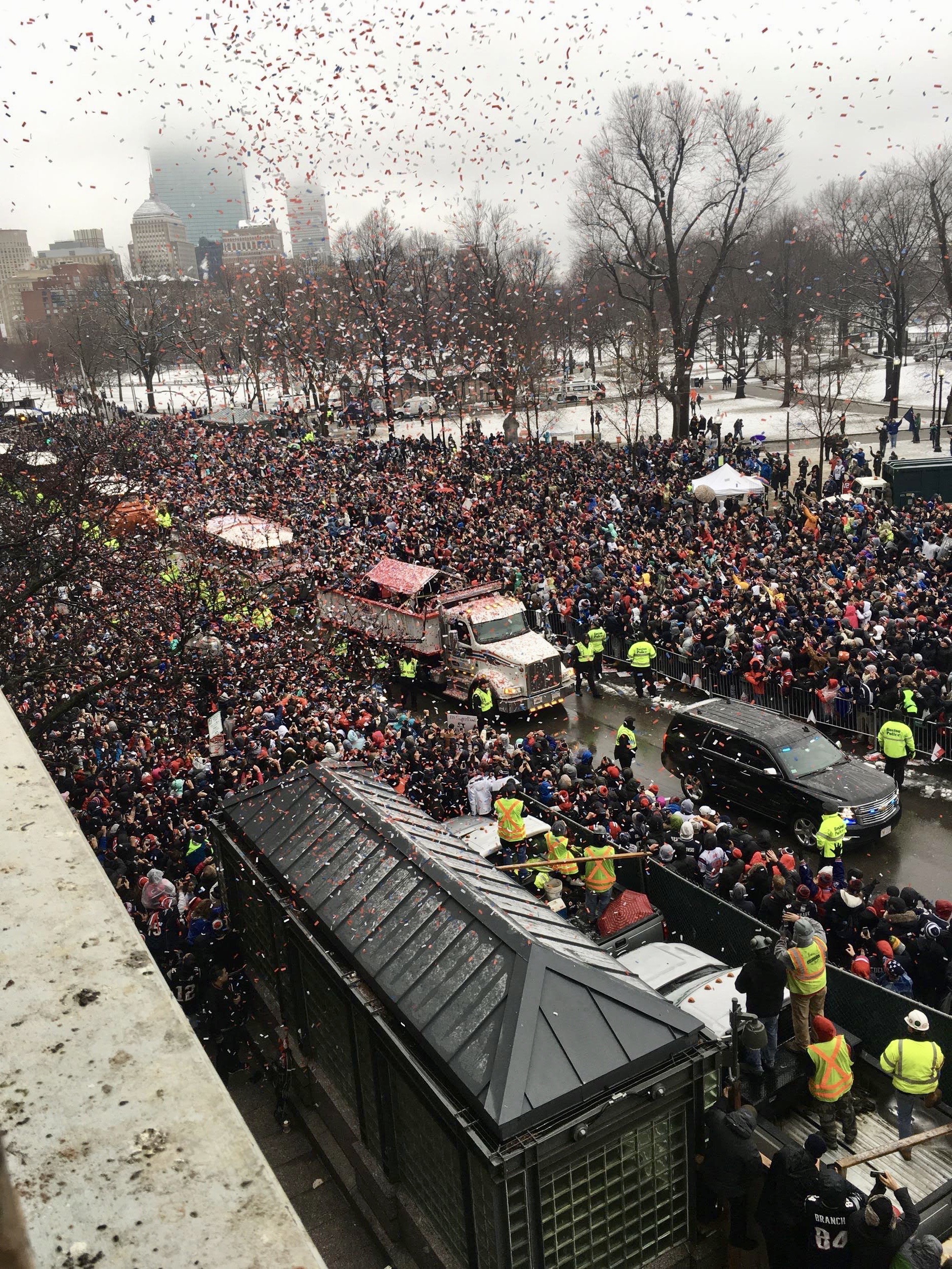 View from the CGC office of the 2019 Patriots victory parade