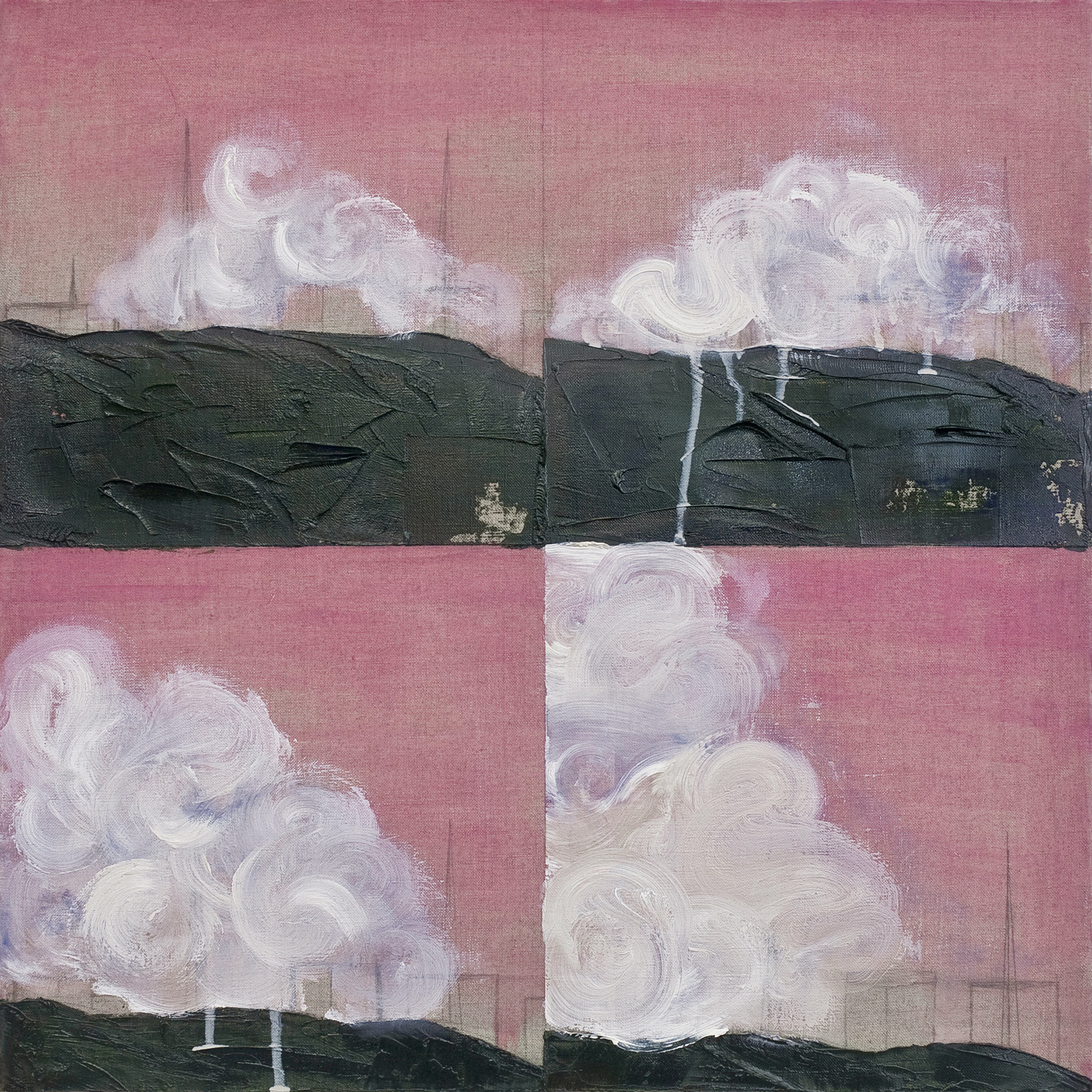    How to Paint Clouds (Step 1, 2, 3, 4) , oil and pencil on linen, 51 x 51 cm,&nbsp; 2012 